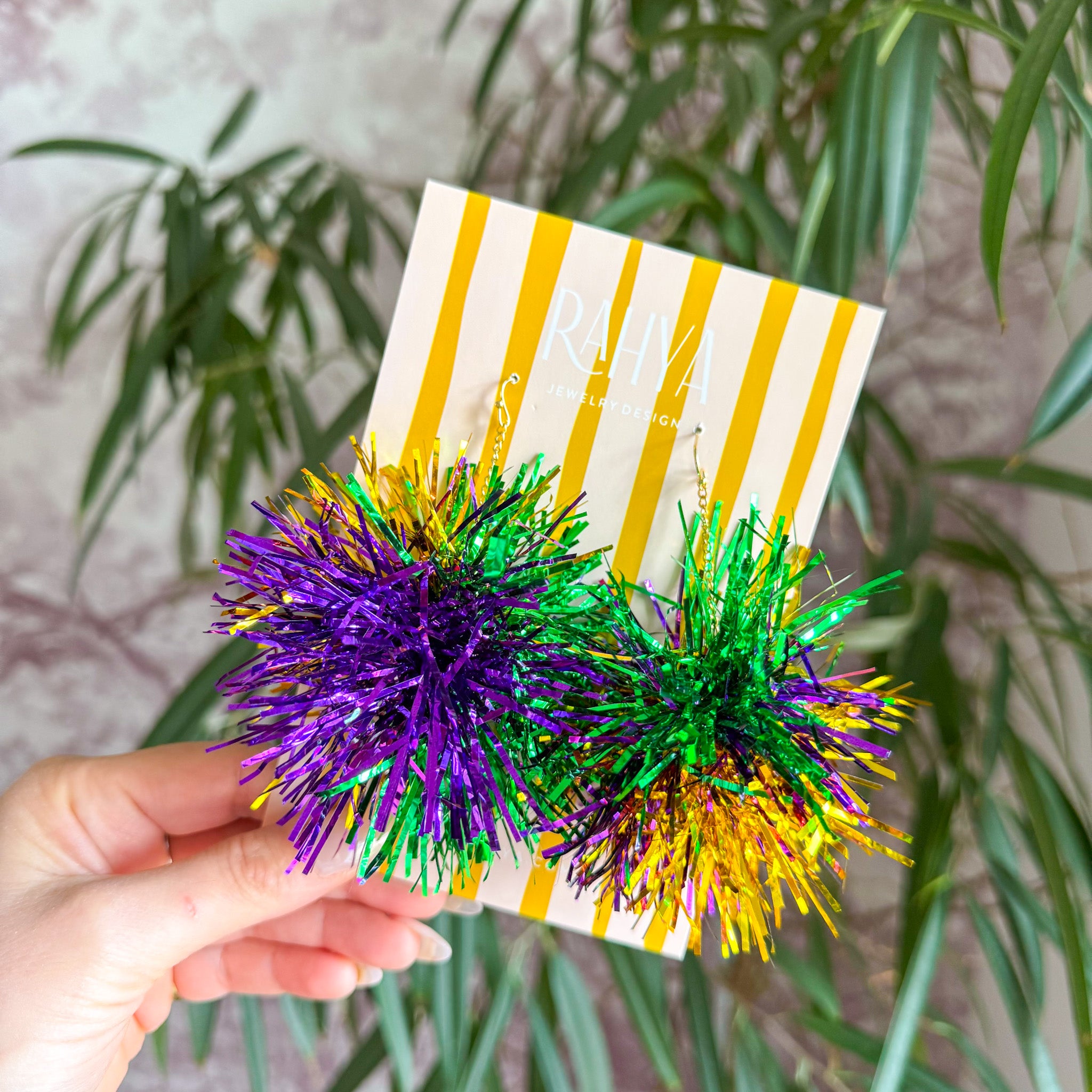 Kings Day Mardi Gras Pom Pom Earrings