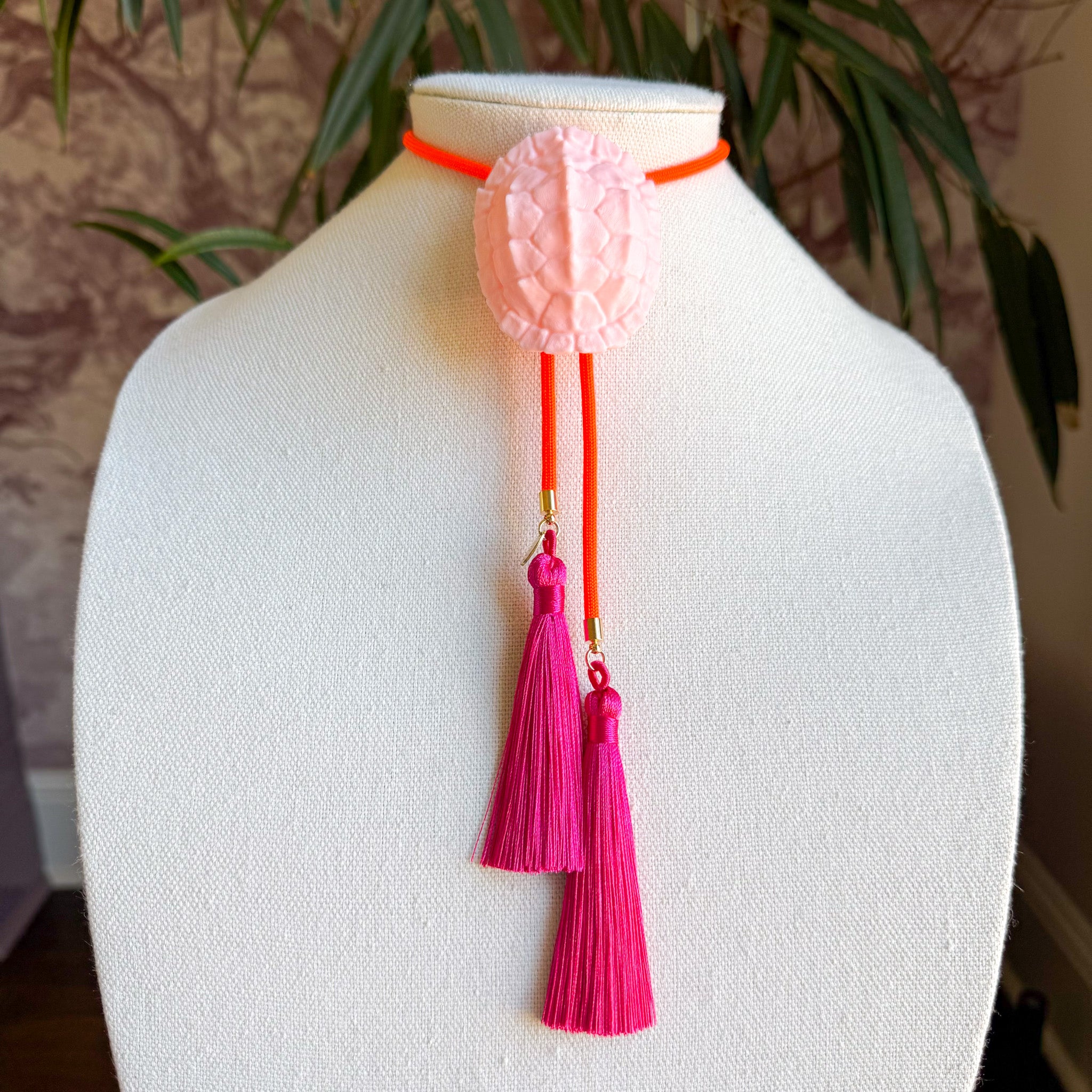 Tortoise Bolo Blush Pink with Neon Orange & Fuchsia