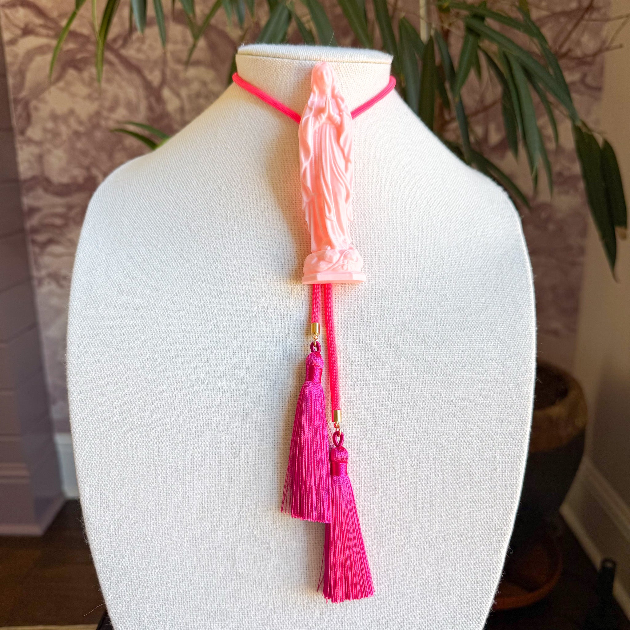 Mother Mary Statue Bolo Blush Pink with Neon Pink & Fuchsia