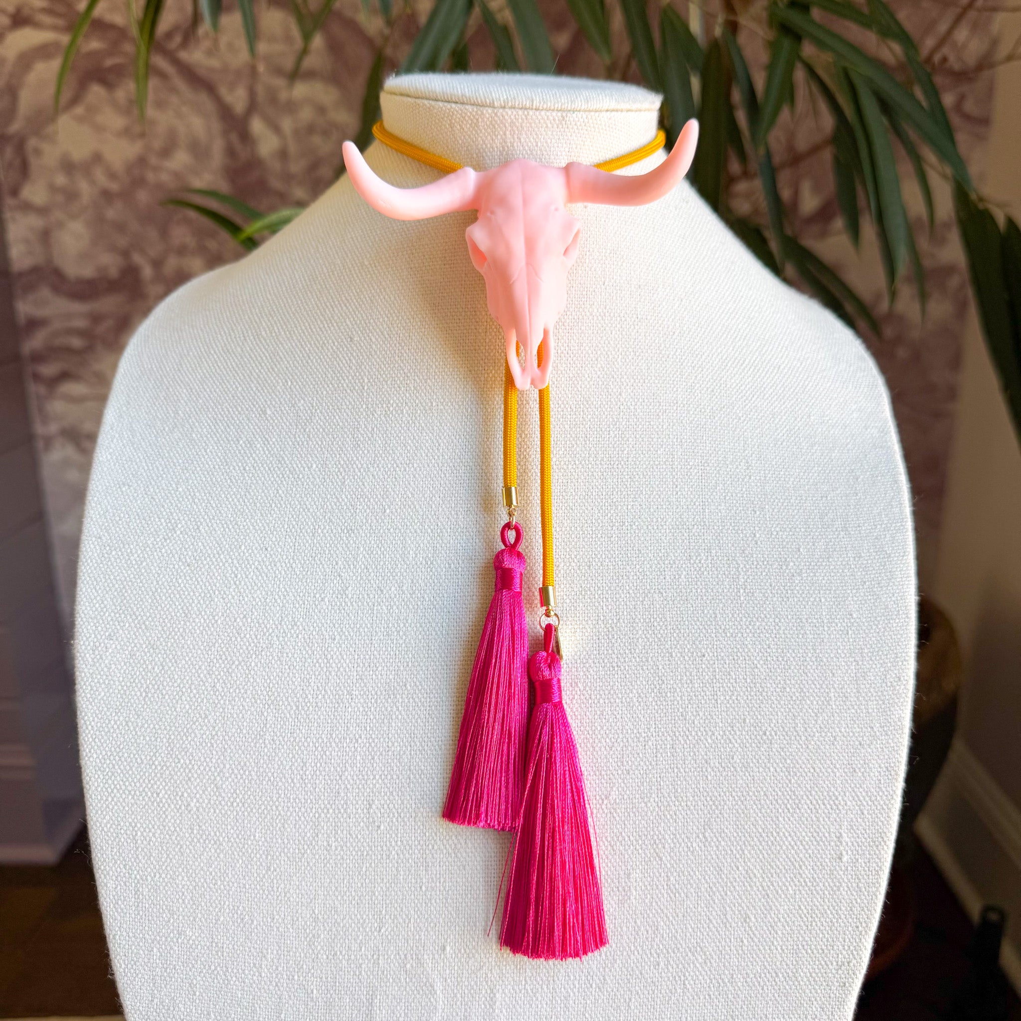 Longhorn Bolo Blush Pink with Golden Yellow & Fuchsia
