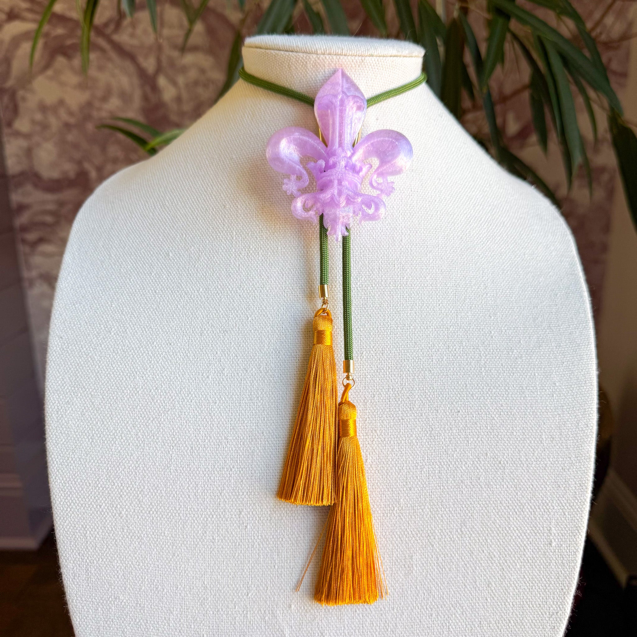 Krewe of Iris Bolo Amethyst with Olive & Golden Yellow