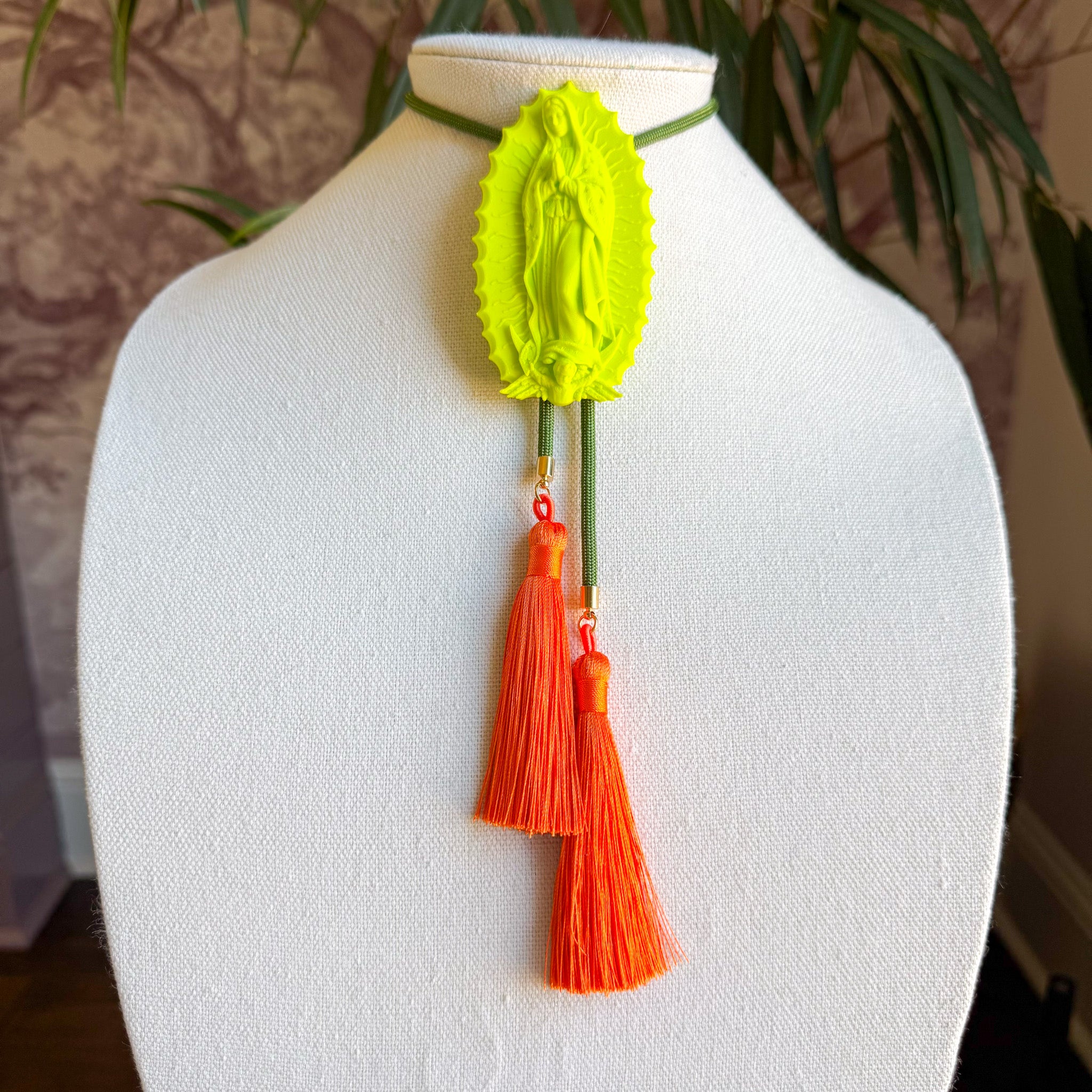 Our Lady of Glitterati Bolo Lime Green with Olive & Orange