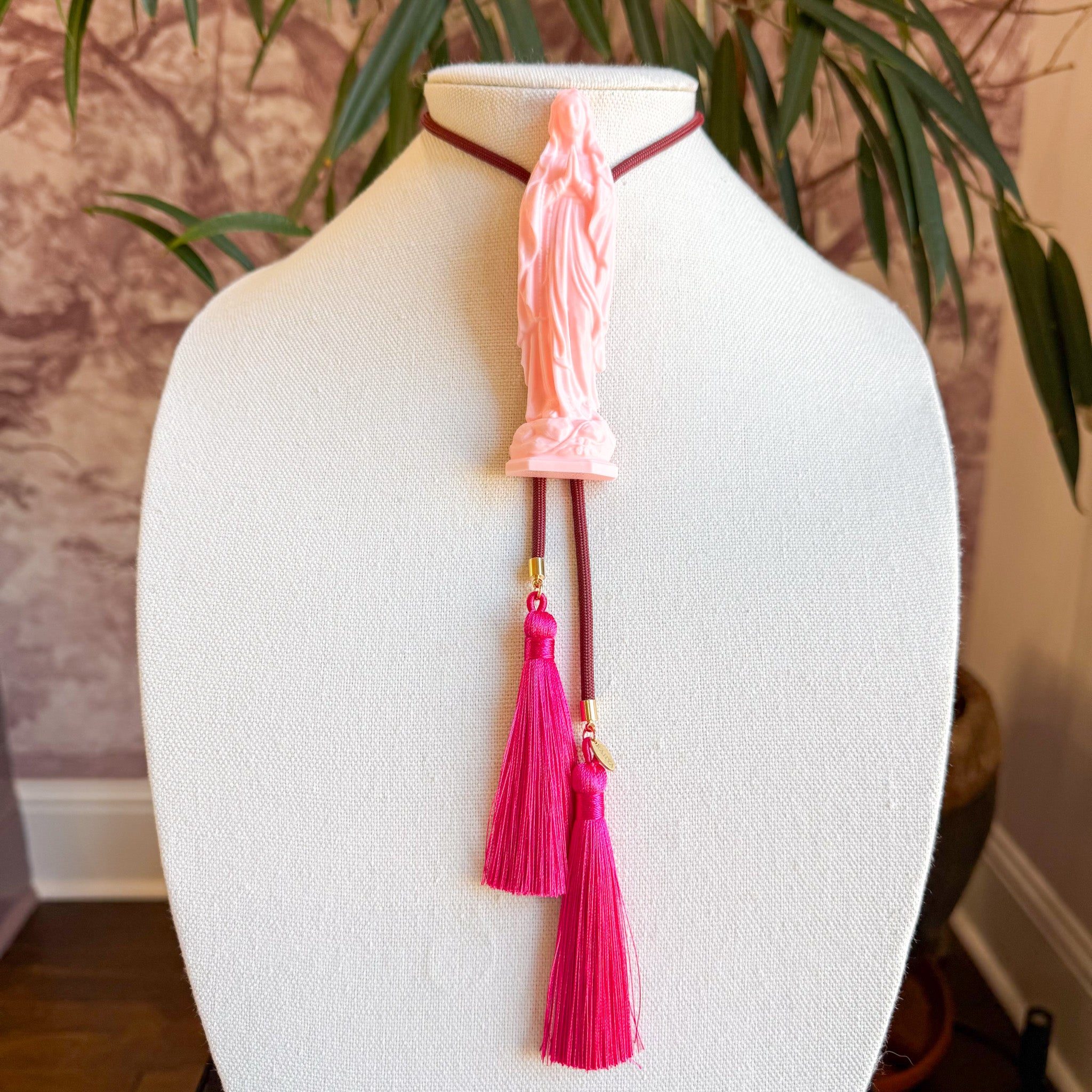 Mother Mary Statue Bolo Blush Pink with Maroon & Fuchsia