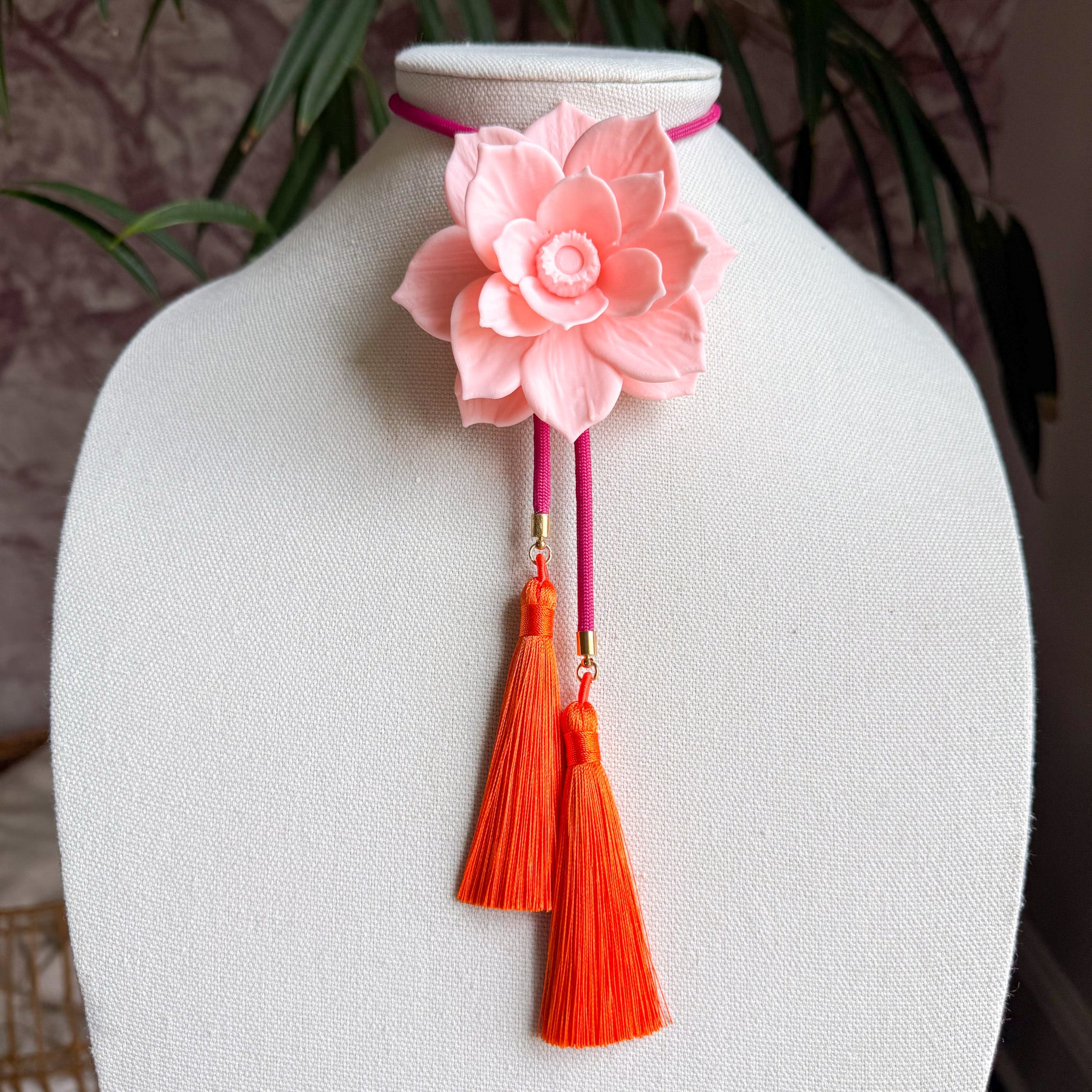 Lotus Flower Bolo Blush Pink with Fuchsia & Orange