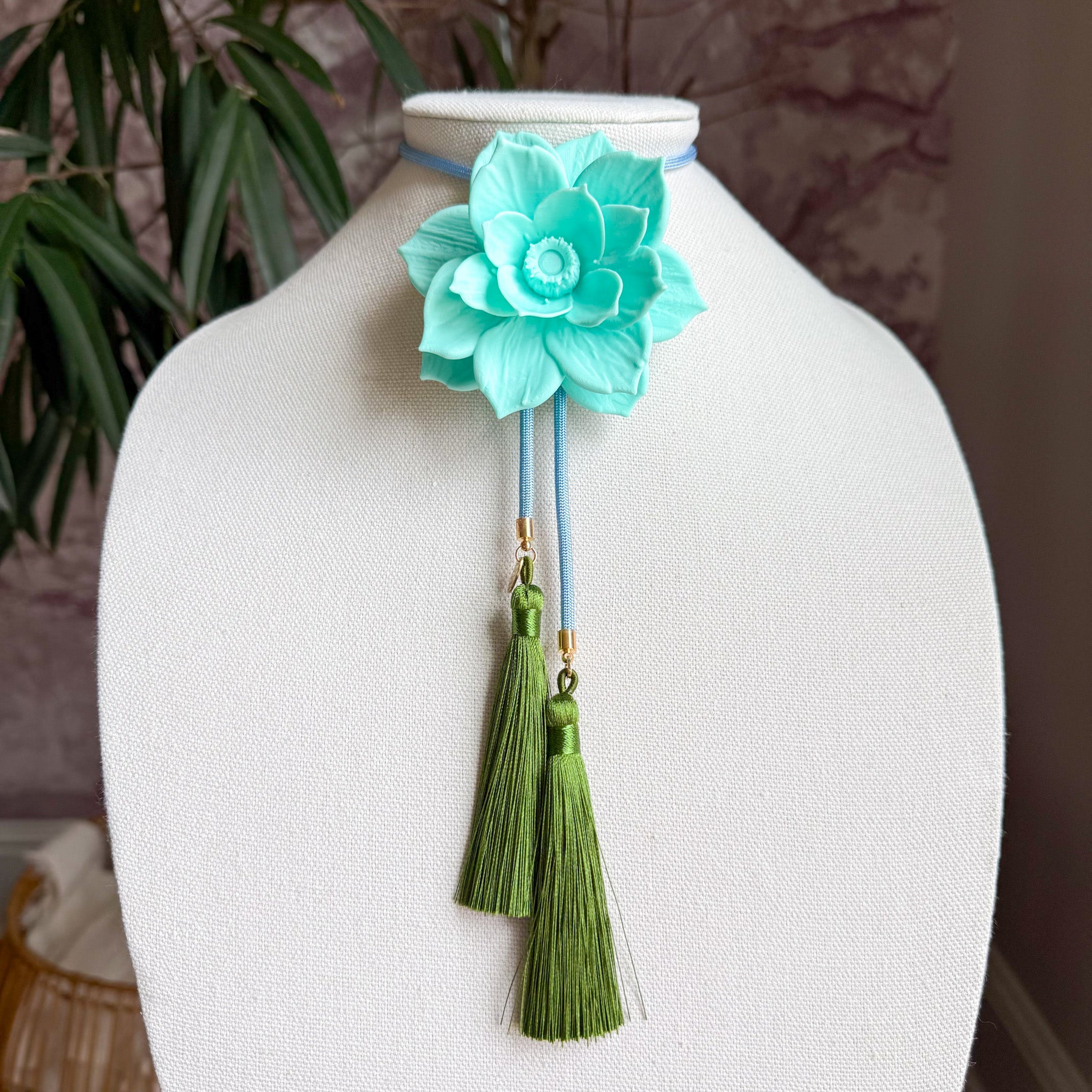 Lotus Flower Bolo Turquoise with Baby Blue & Olive
