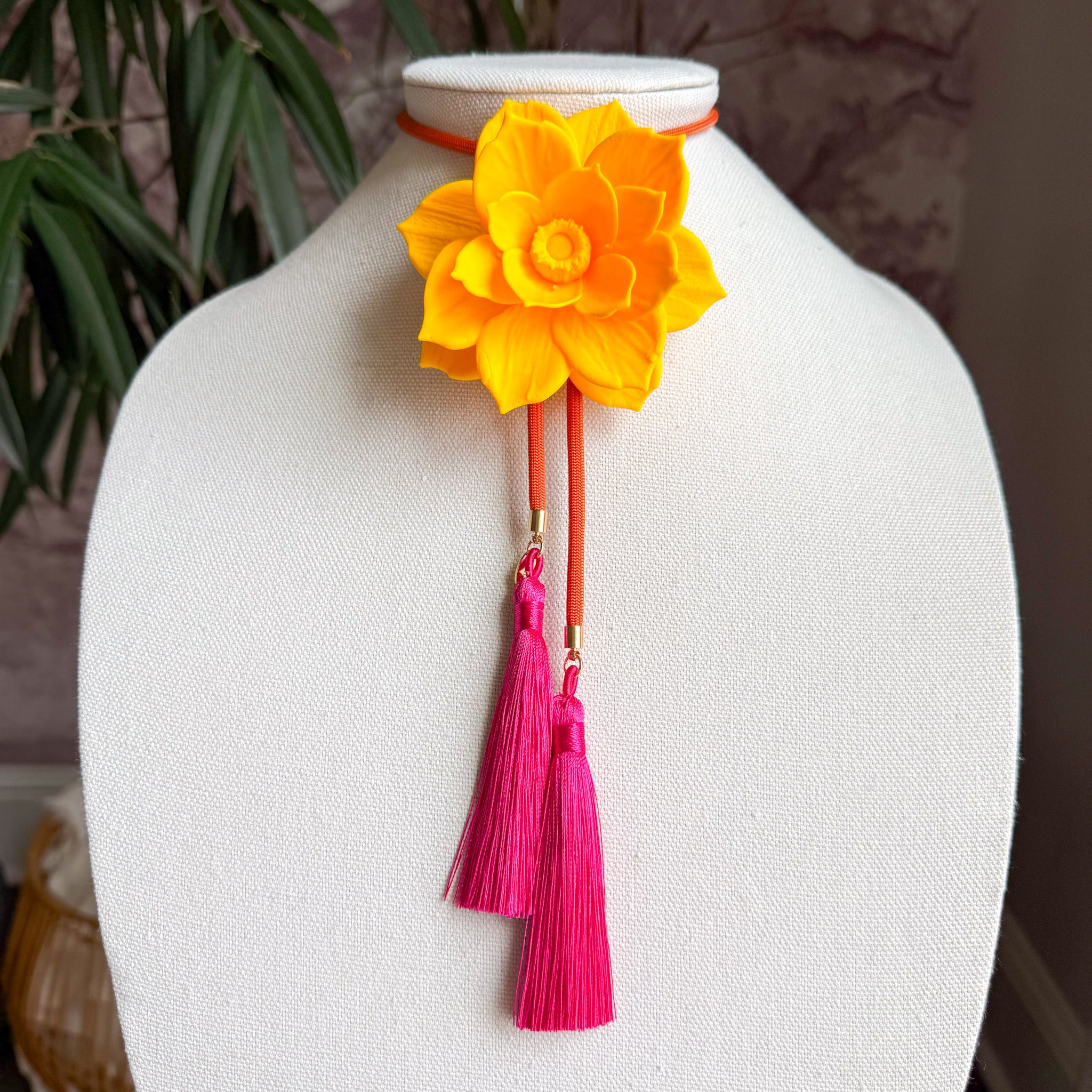 Lotus Flower Bolo Sunflower Yellow with Solar Orange & Fuchsia
