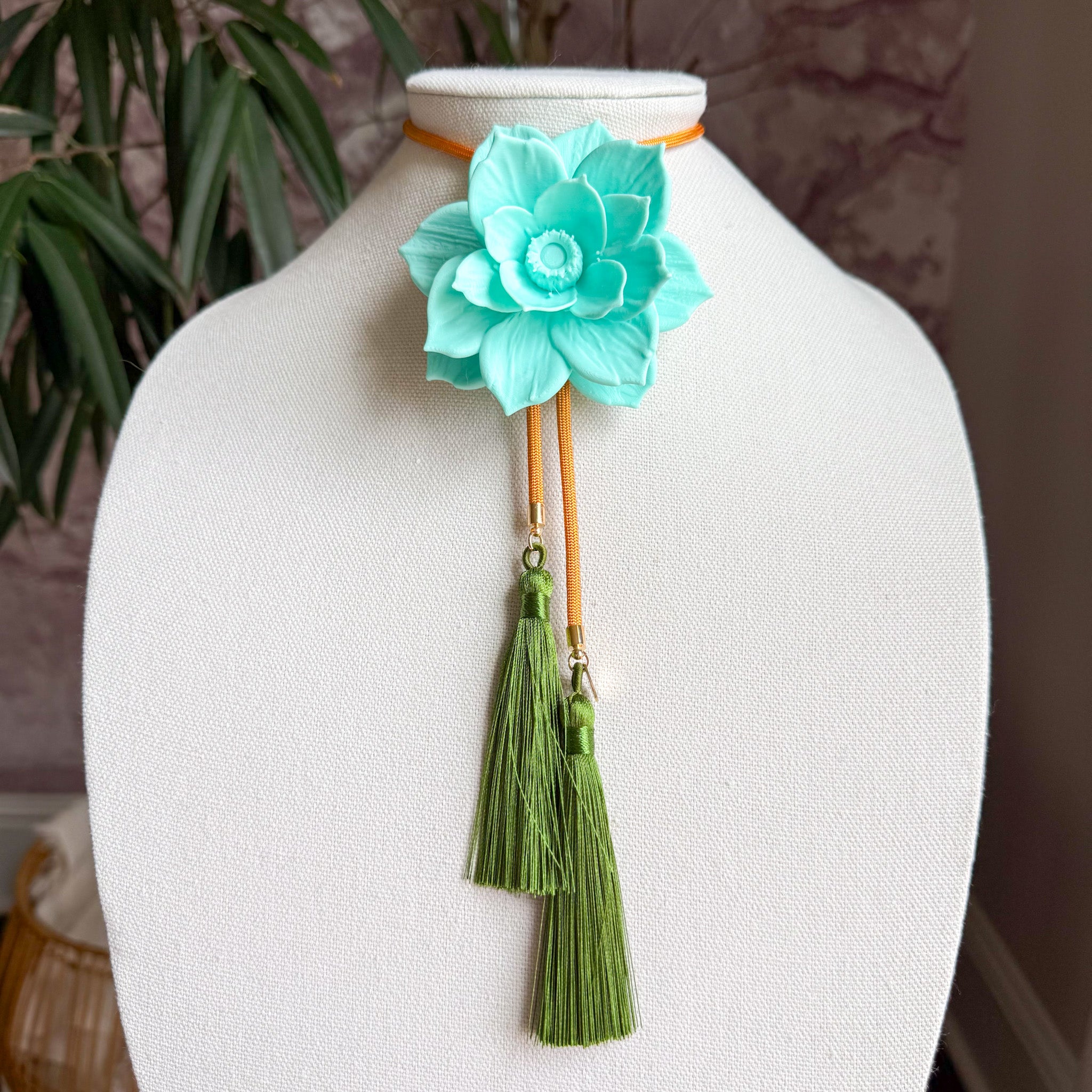 Lotus Flower Bolo Turquoise with Golden Yellow & Olive