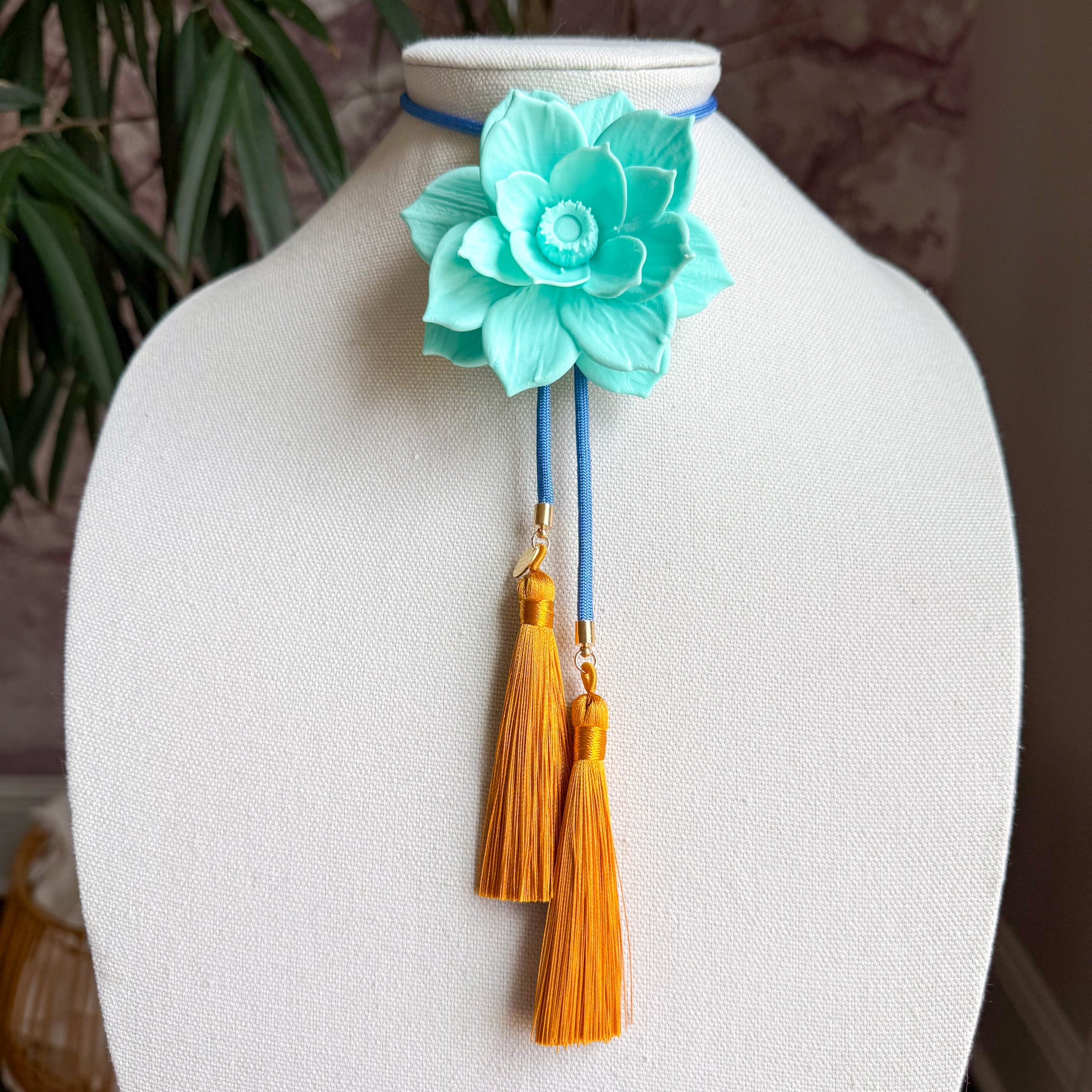 Lotus Flower Bolo Turquoise with Ocean Blue & Golden Yellow