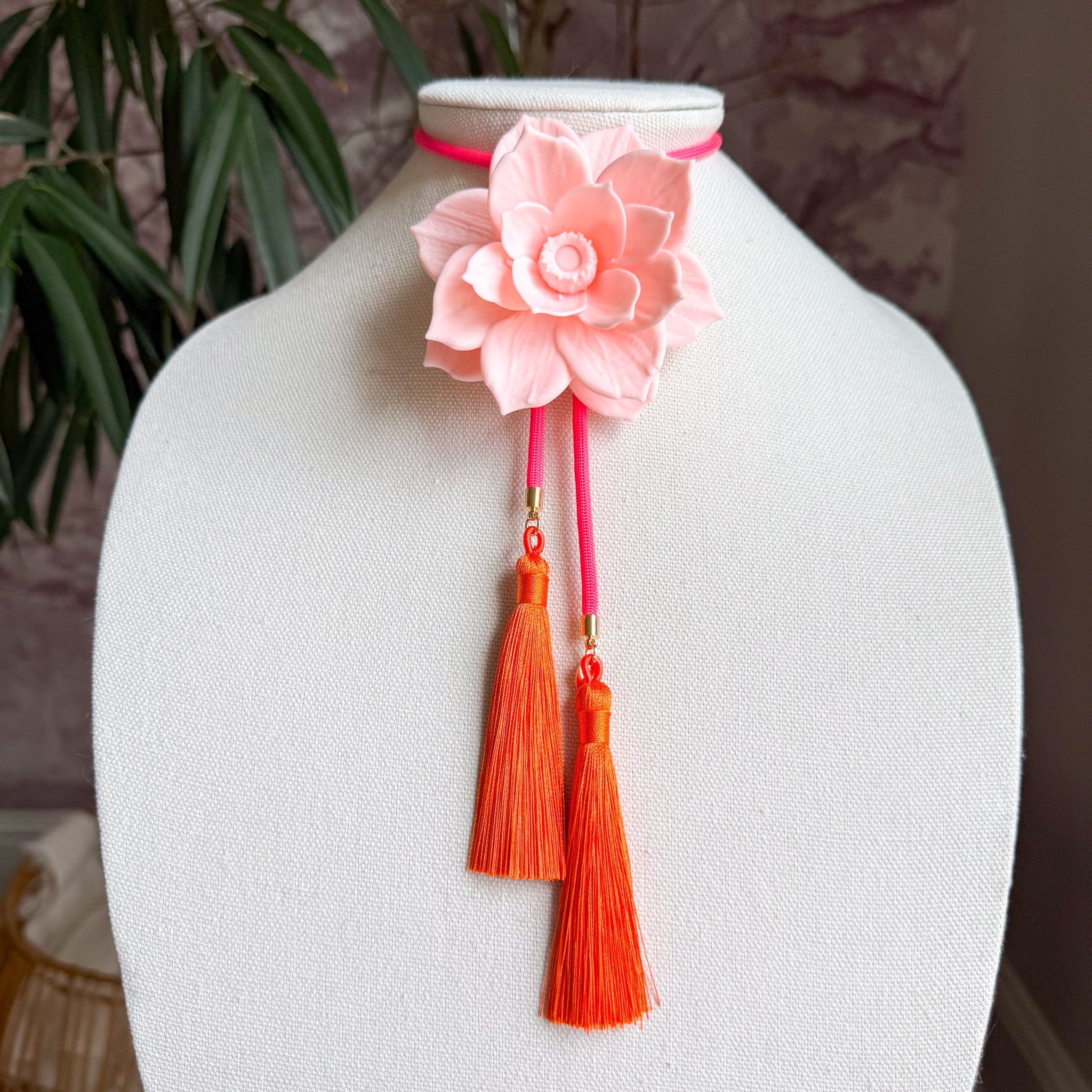 Lotus Flower Bolo Blush Pink with Neon Pink & Orange