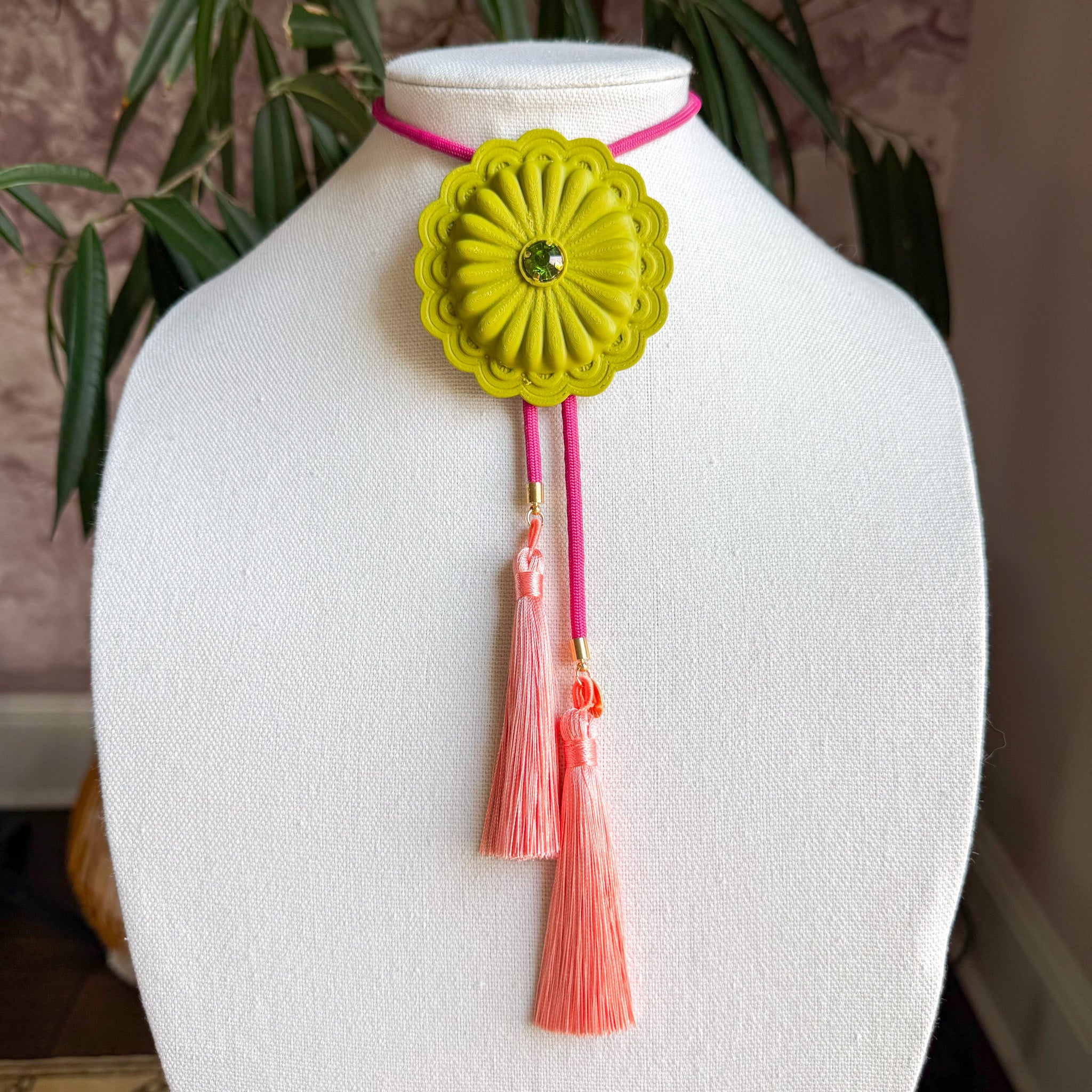 Concho Bolo Olive Green with Fuchsia & Peach