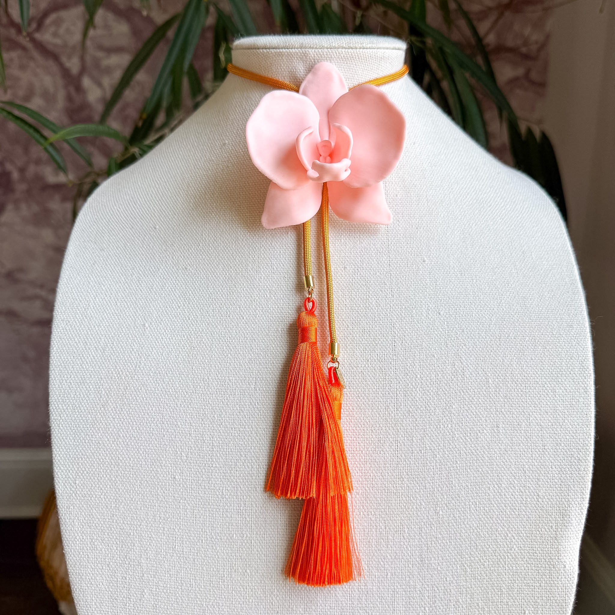 Orchid Bolo Blush Pink with Golden Yellow & Orange