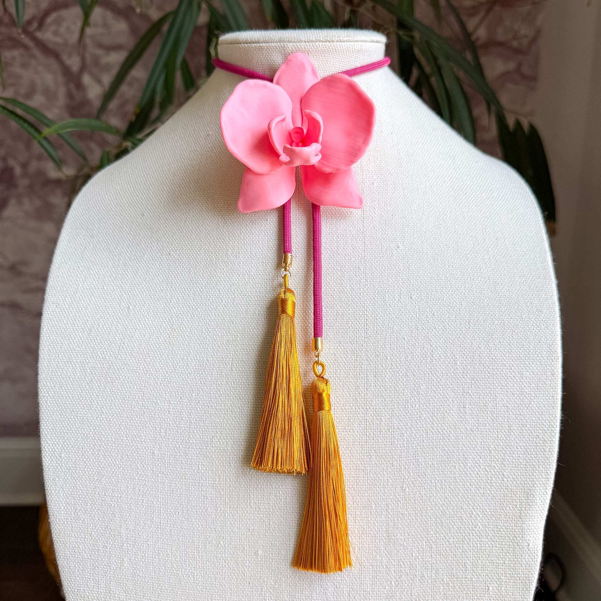 Orchid Bolo Bubblegum Pink with Fuchsia & Golden Yellow