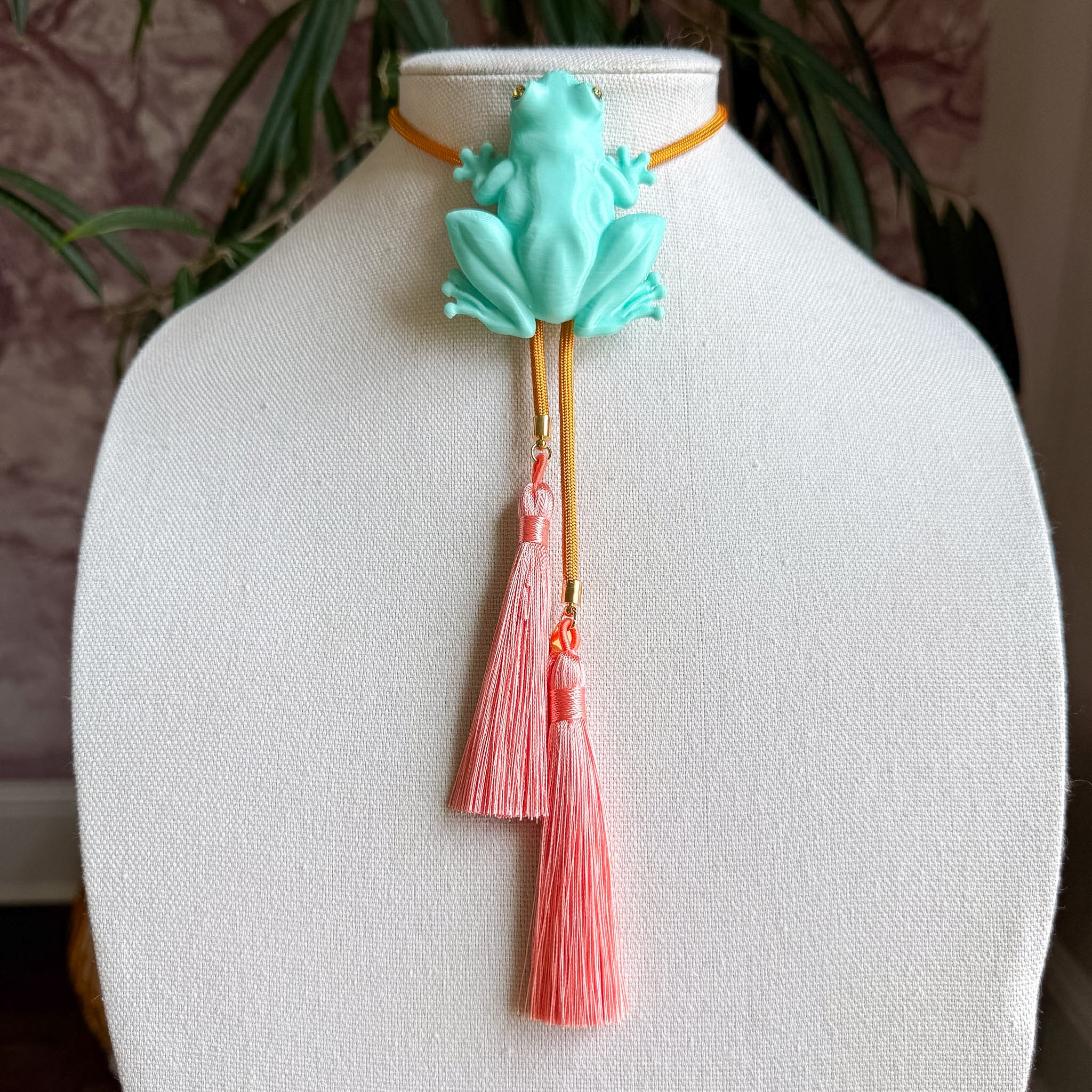 Tree Frog Bolo Turquoise with Golden Yellow & Peach