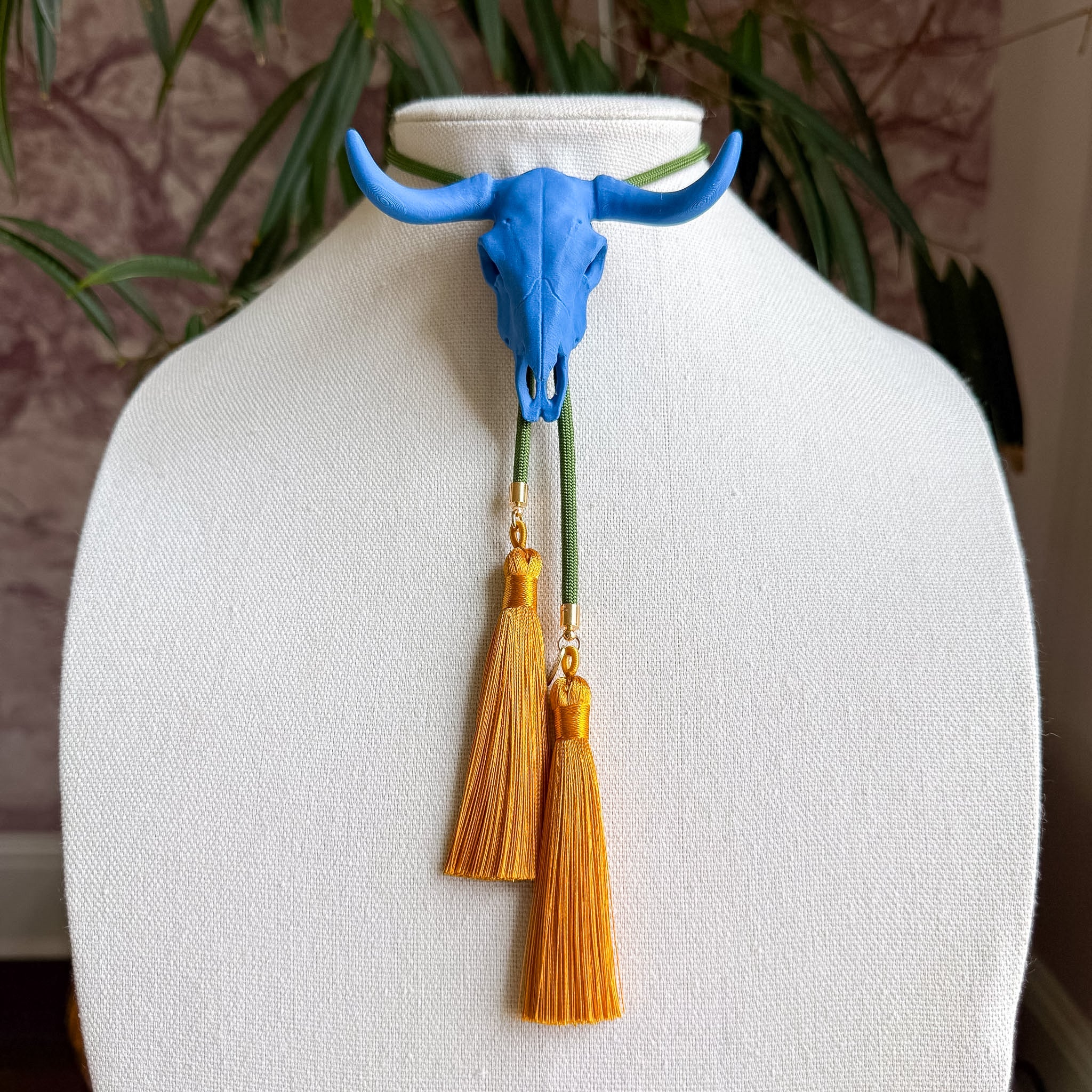 Longhorn Bolo Ocean Blue with Olive & Golden Yellow