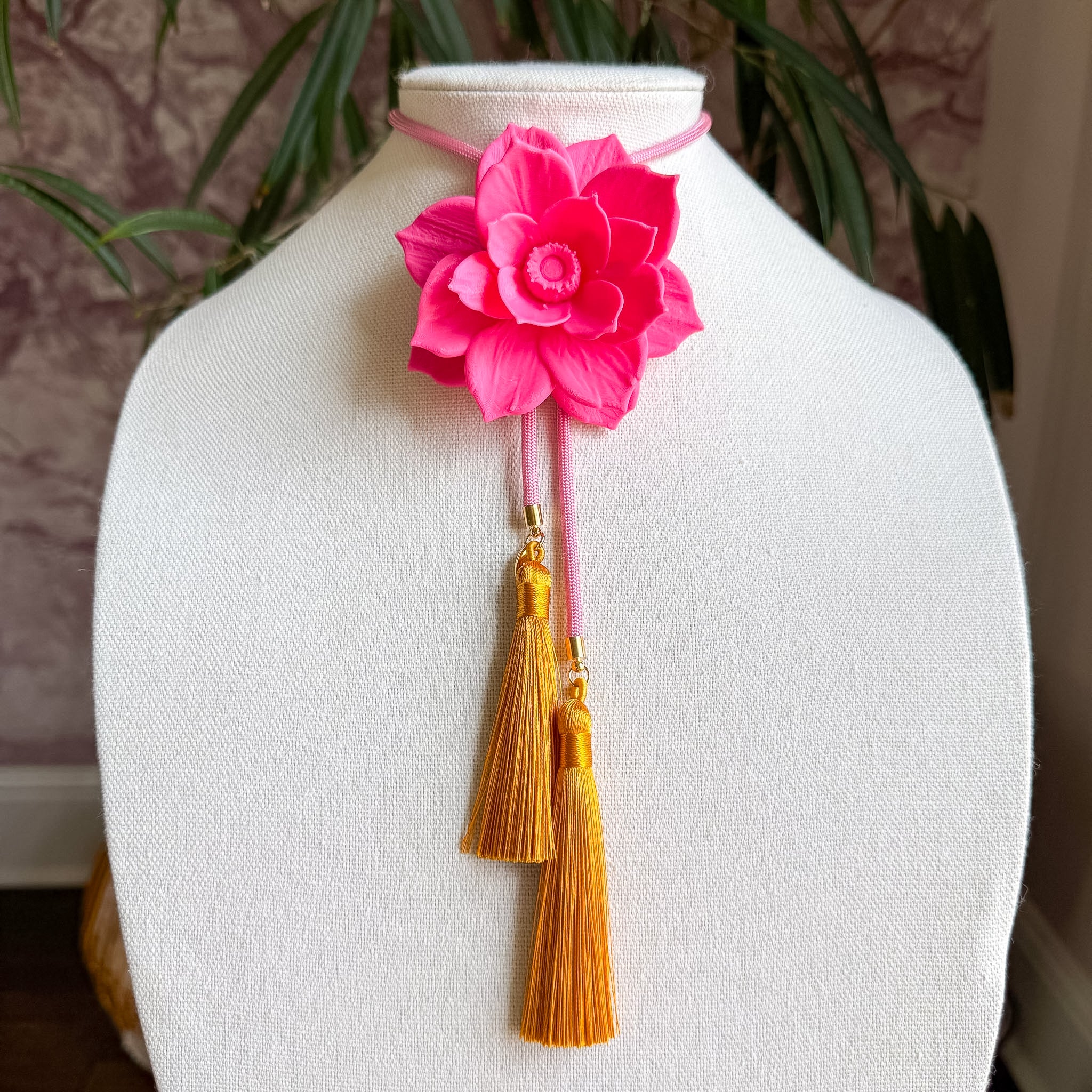 Lotus Flower Bolo Flamingo Pink with Bubblegum Pink & Golden Yellow