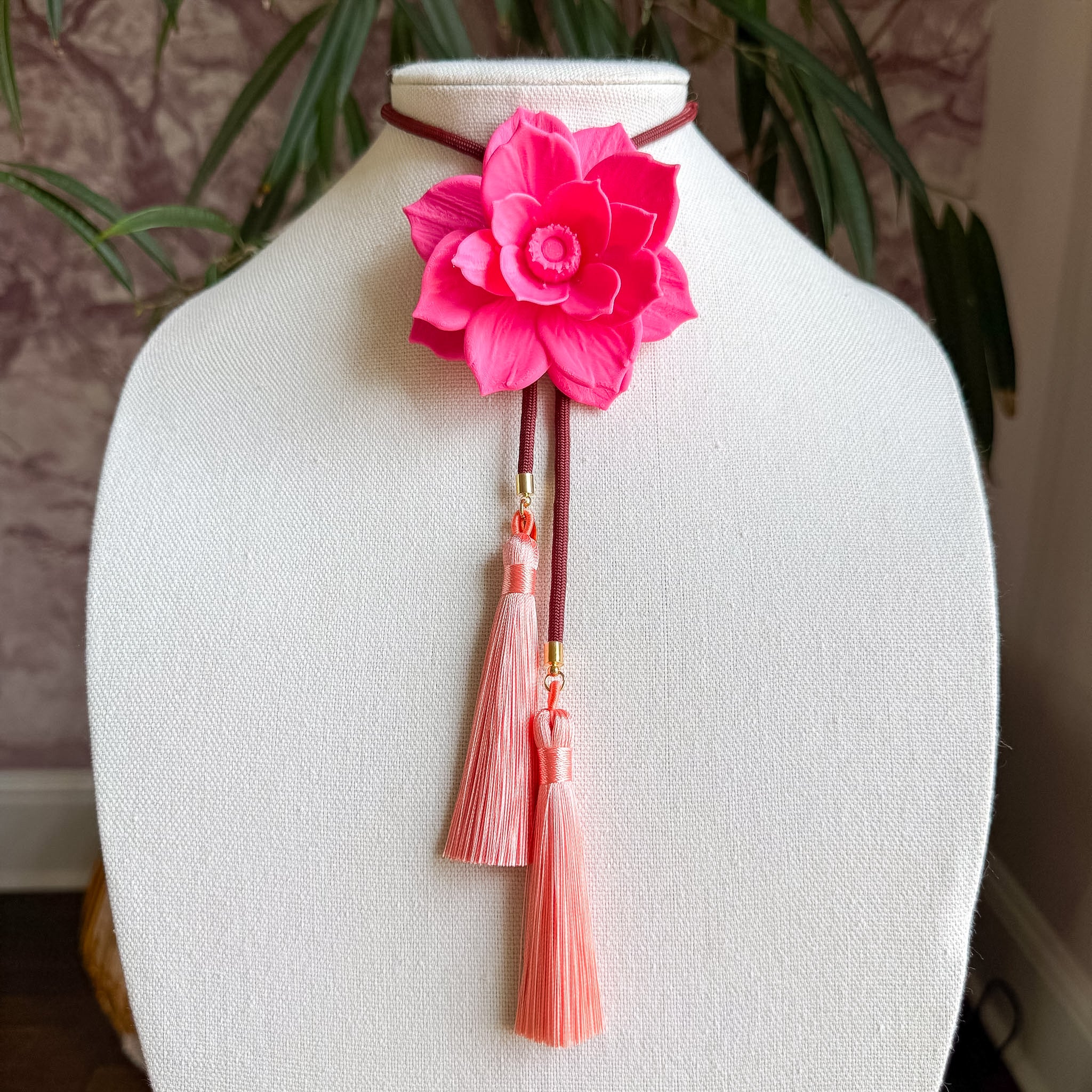 Lotus Flower Bolo Flamingo Pink with Maroon & Peach