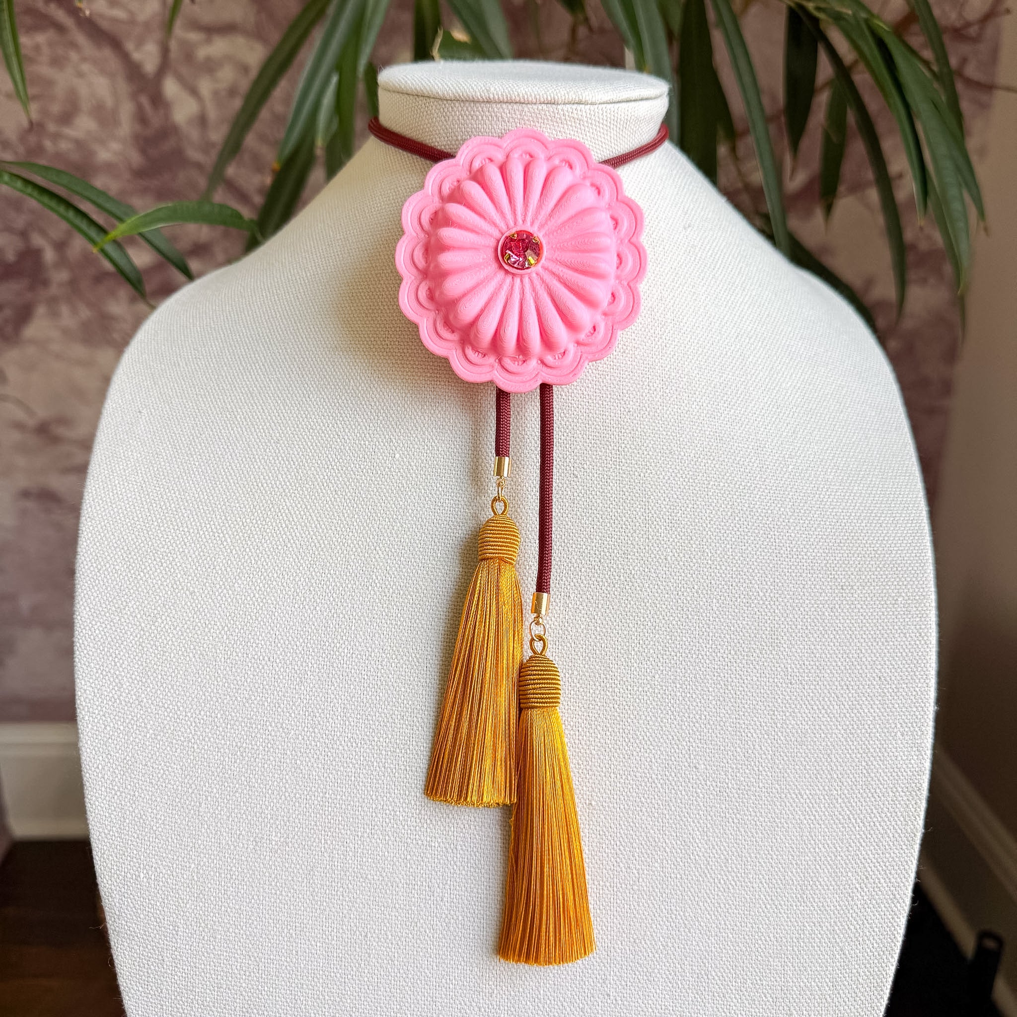 Concho Bolo Bubblegum Pink with Maroon & Golden Yellow