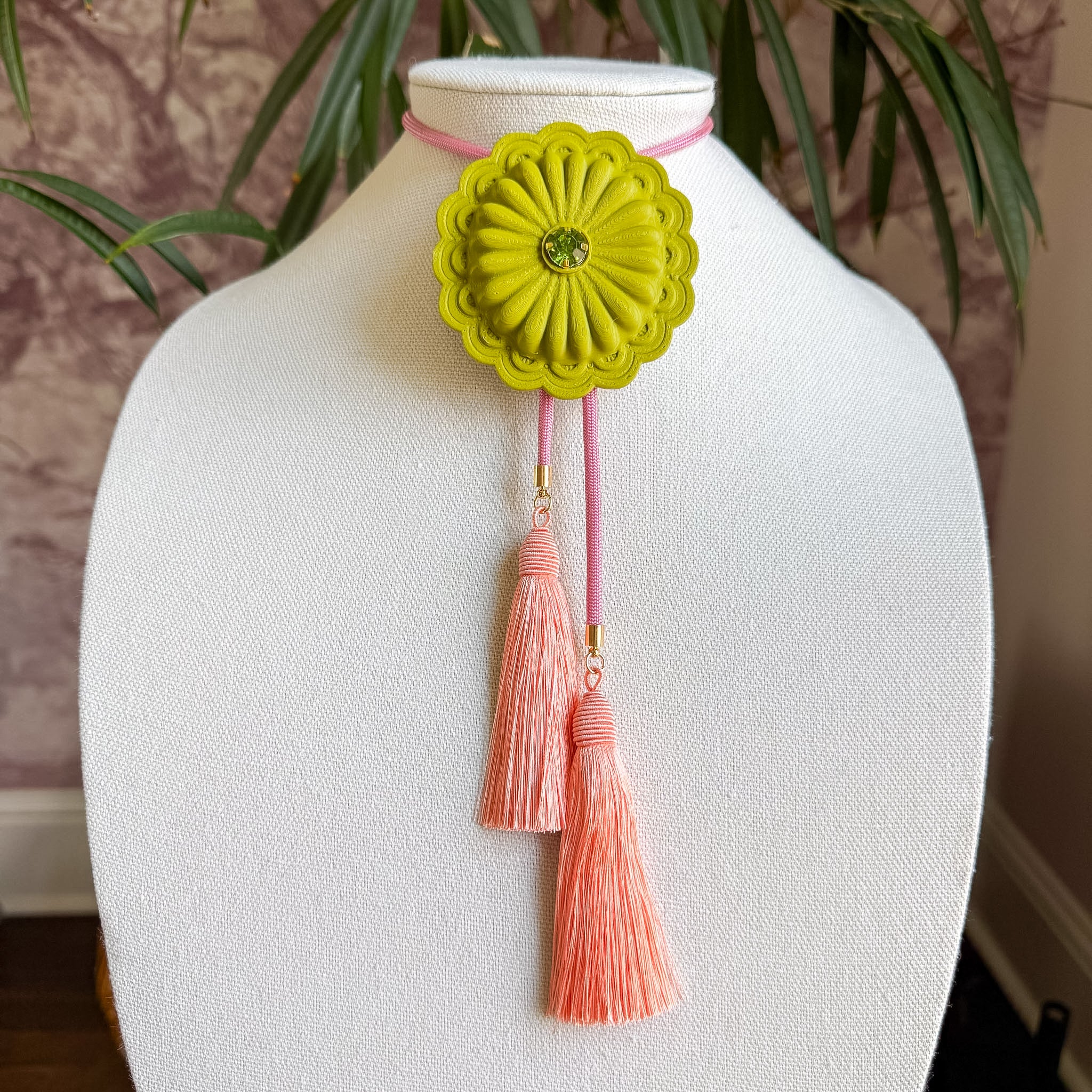 Concho Bolo Olive Green with Bubblegum Pink & Peach