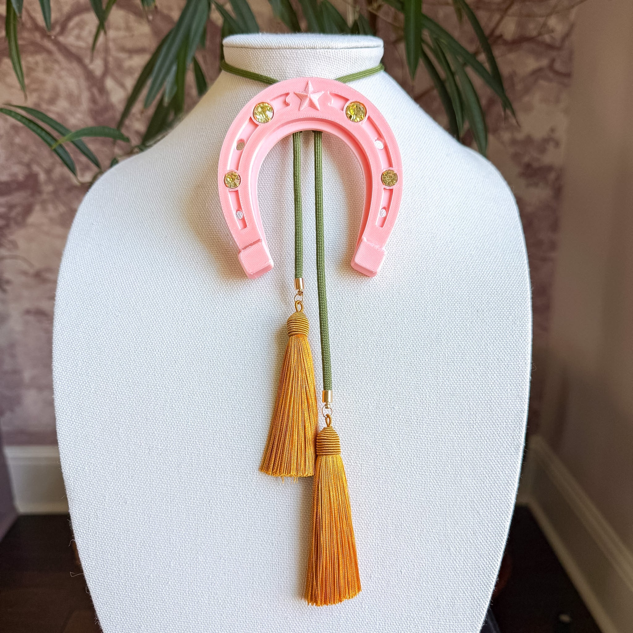 Lucky Horseshoe Bolo Sugar Pink with Olive & Golden Yellow