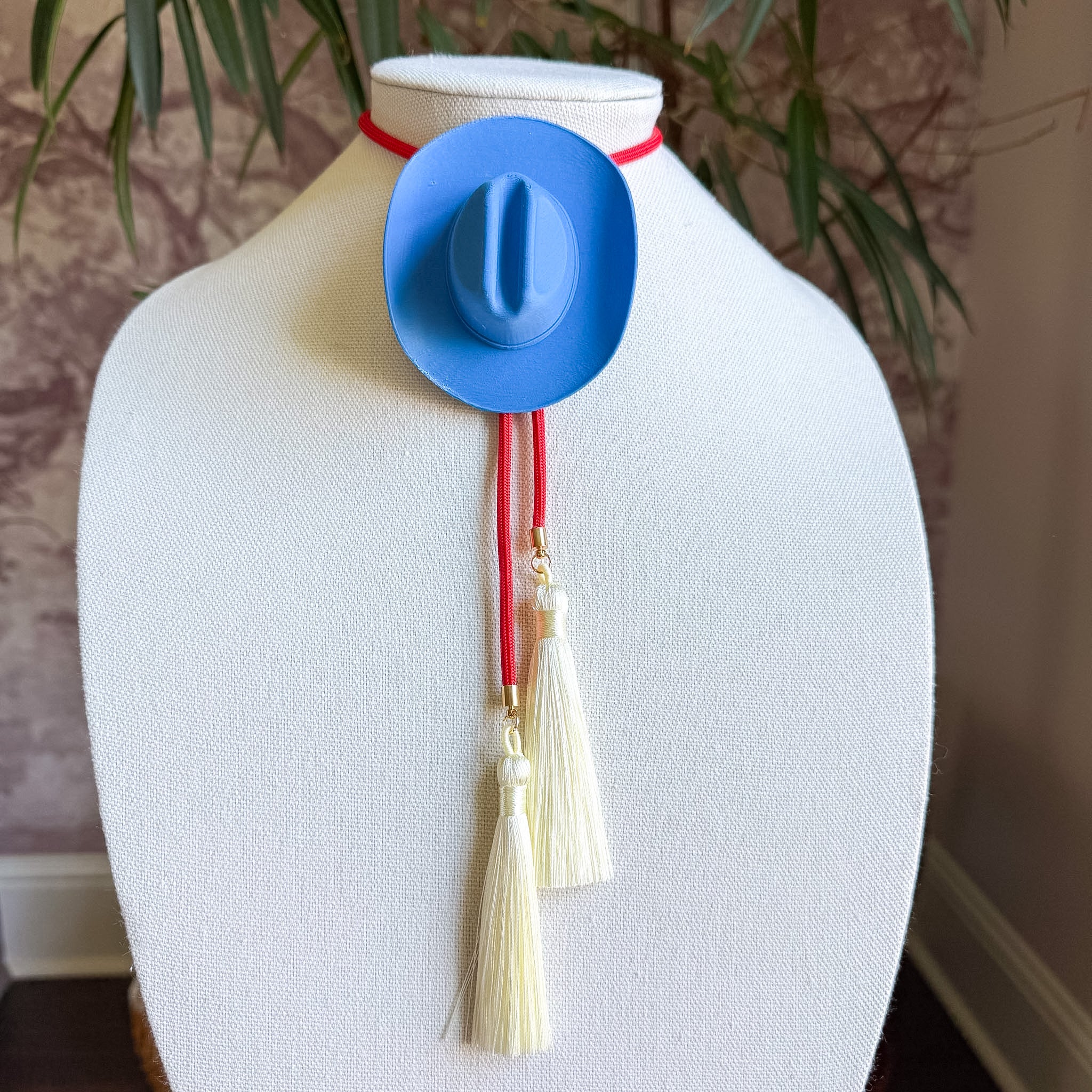 Cowboy Hat Bolo Ocean Blue with Red & Ivory