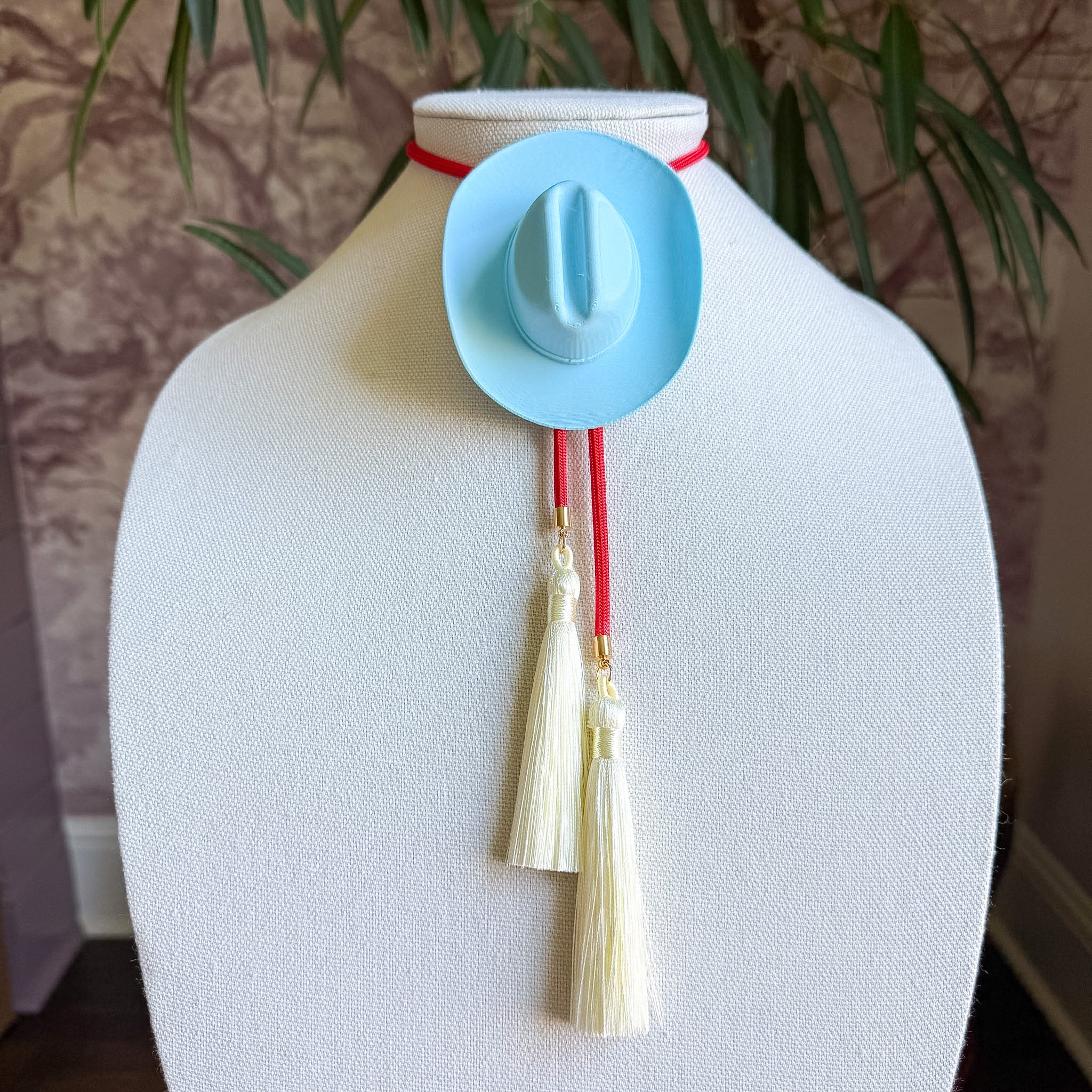 Cowboy Hat Bolo Baby Blue with Red & Ivory