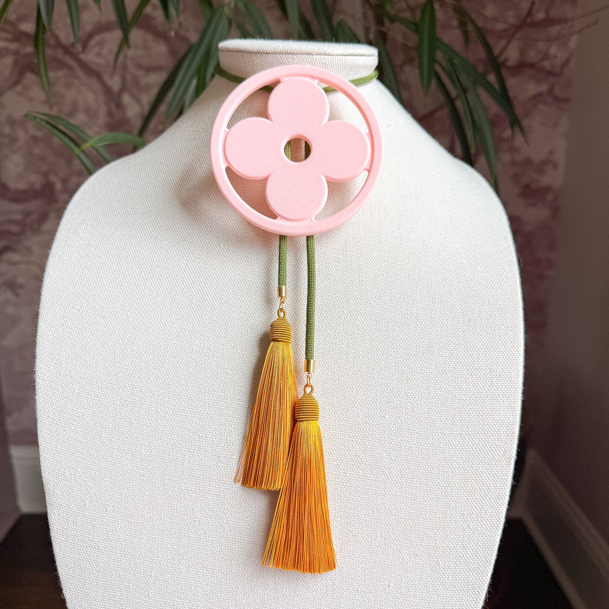 Clover Bolo Blush Pink with Olive & Golden Yellow