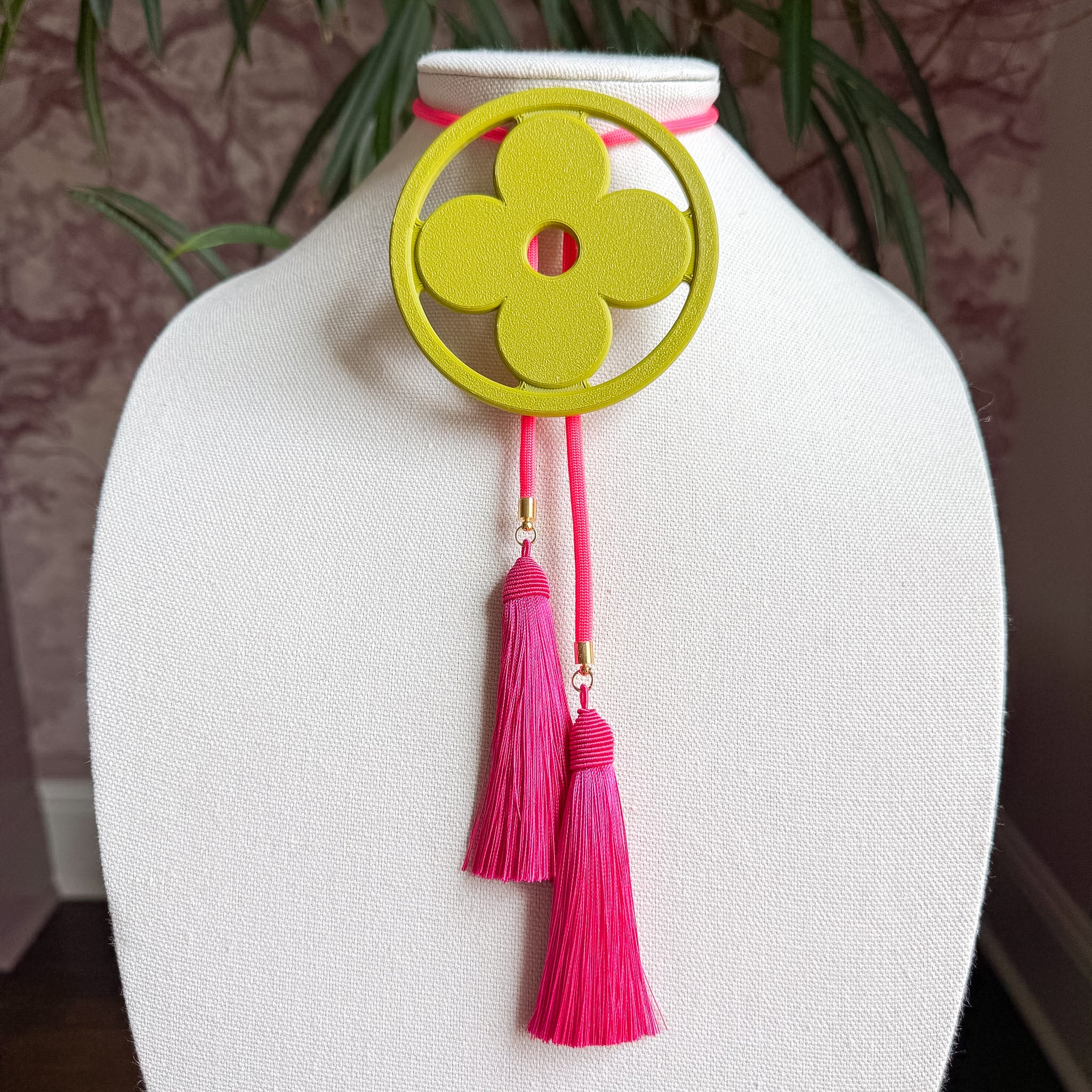 Clover Bolo Olive Green with Neon Pink & Fuchsia