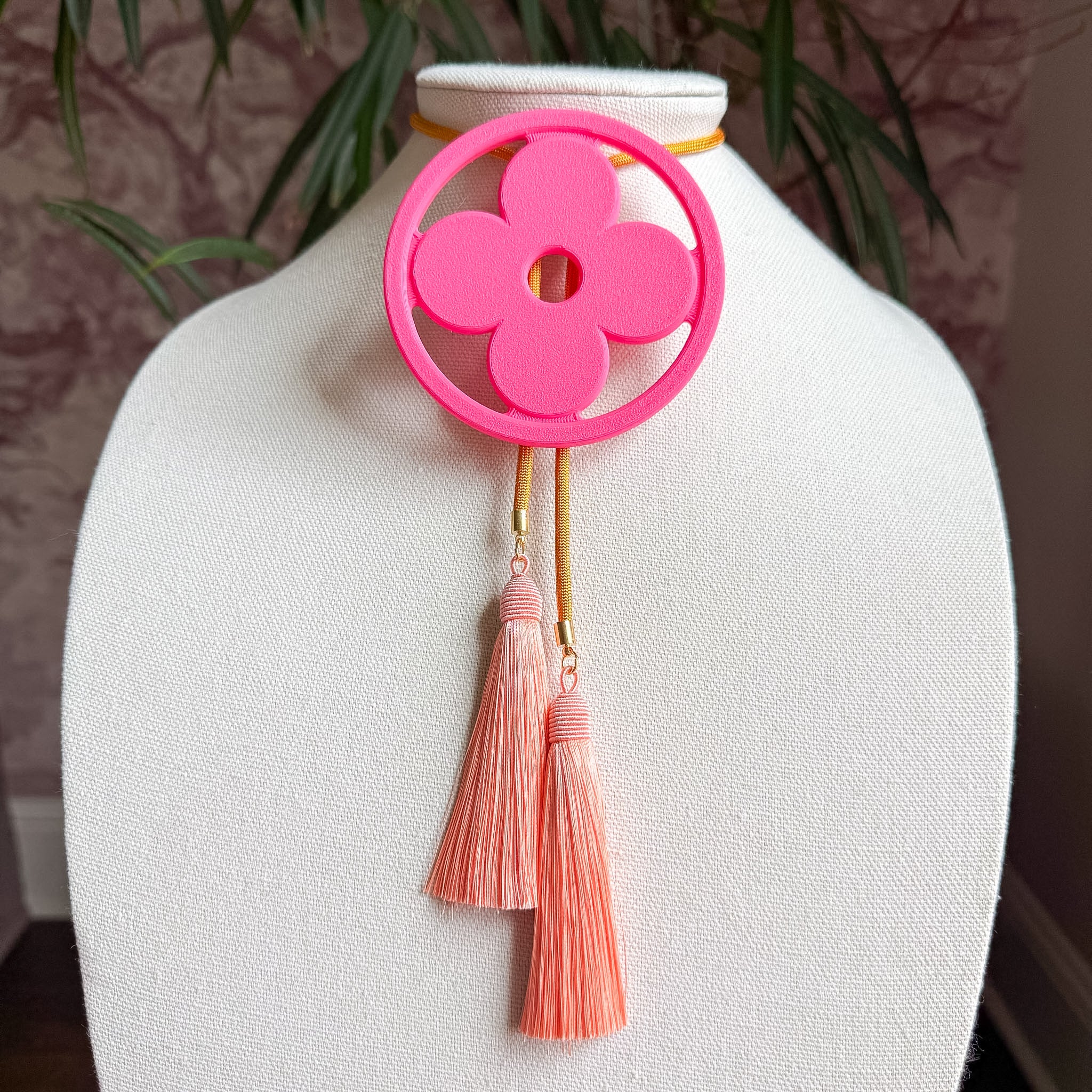 Clover Bolo Flamingo Pink with Golden Yellow & Peach