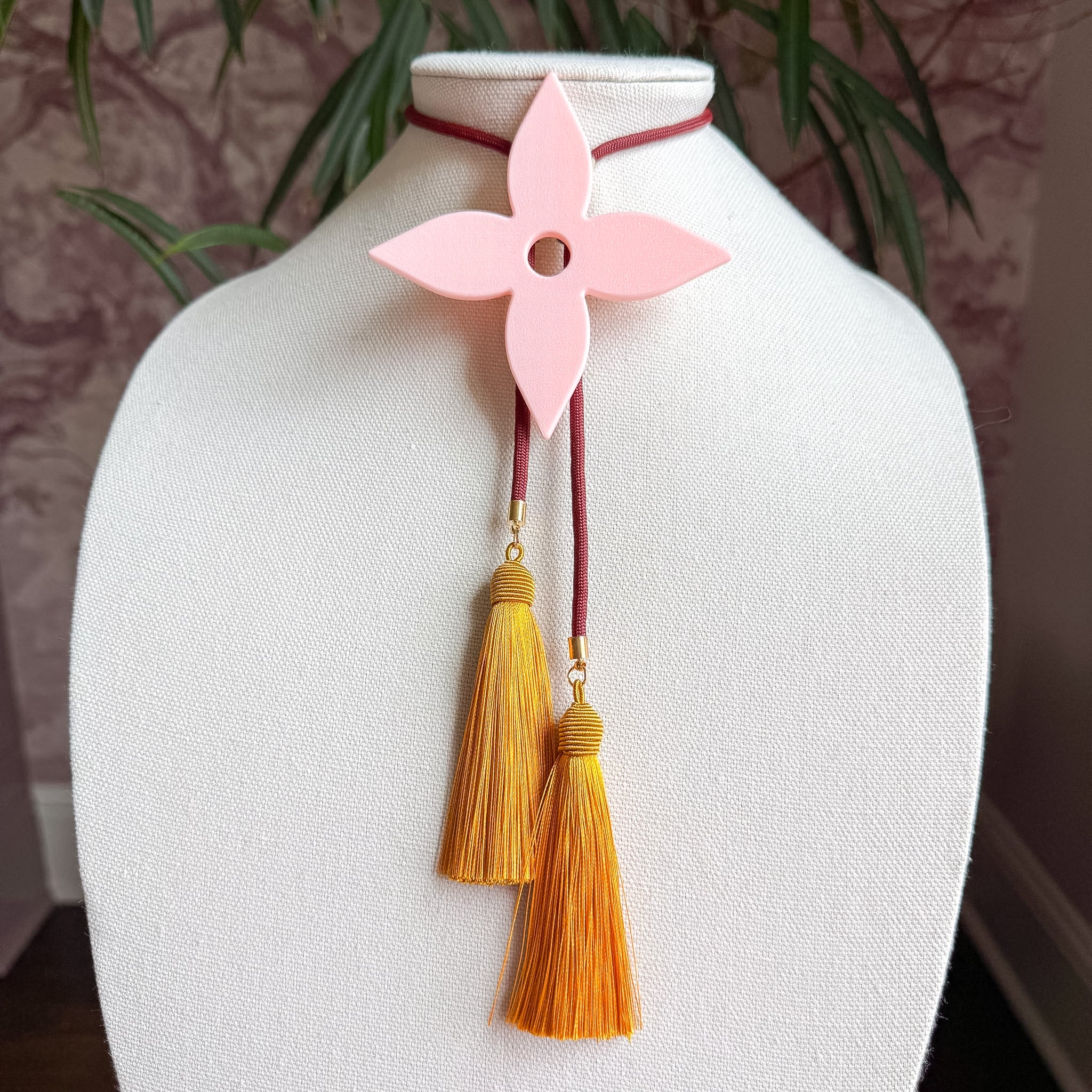 Ace of Diamonds Bolo Blush Pink with Maroon & Golden Yellow