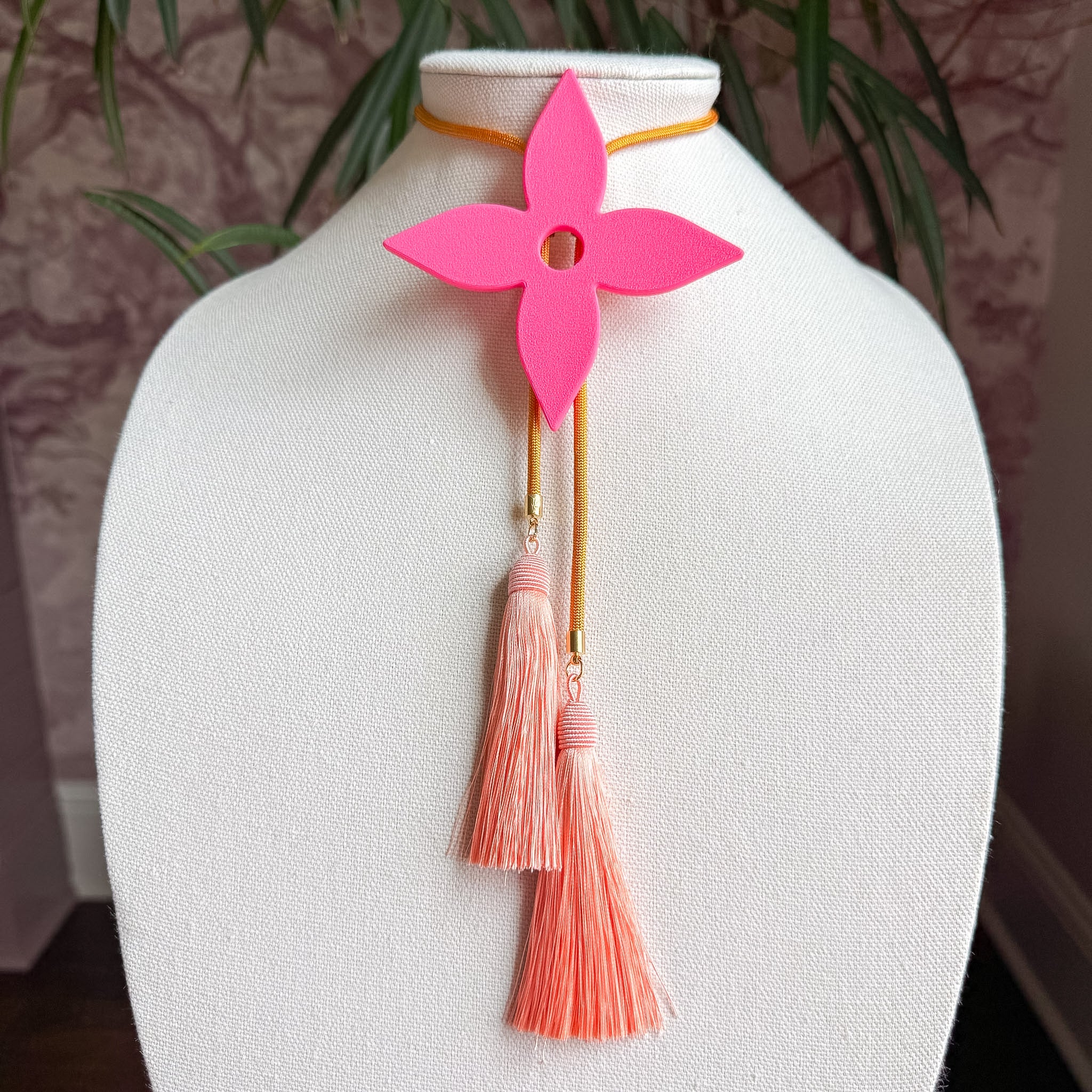 Ace of Diamonds Bolo Flamingo Pink with Golden Yellow & Peach