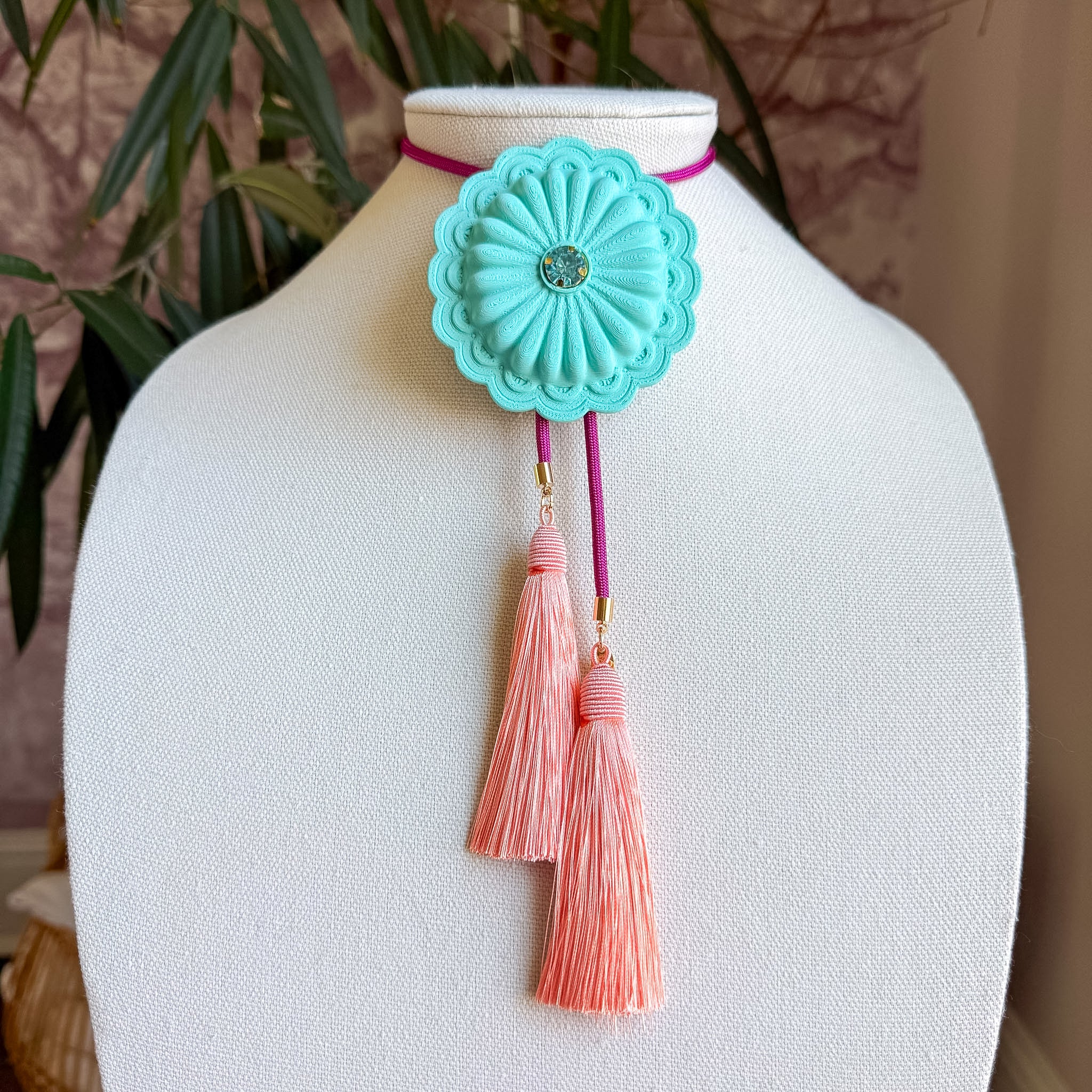 Concho Bolo Turquoise with Fuchsia & Peach