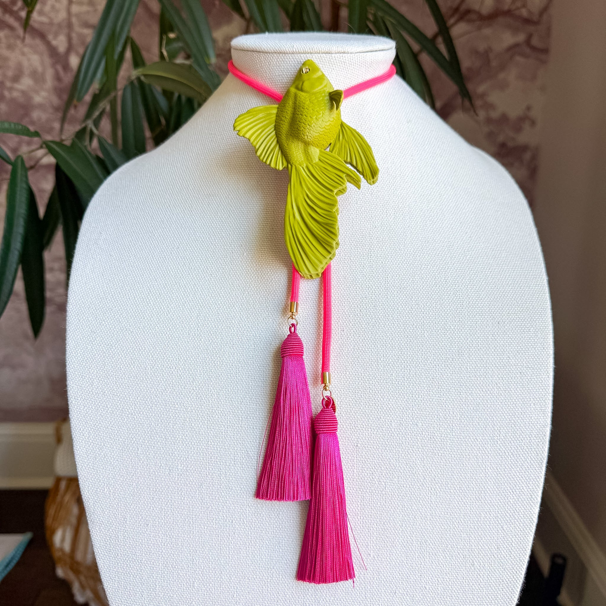 Goldfish Bolo Olive Green with Neon Pink & Fuchsia