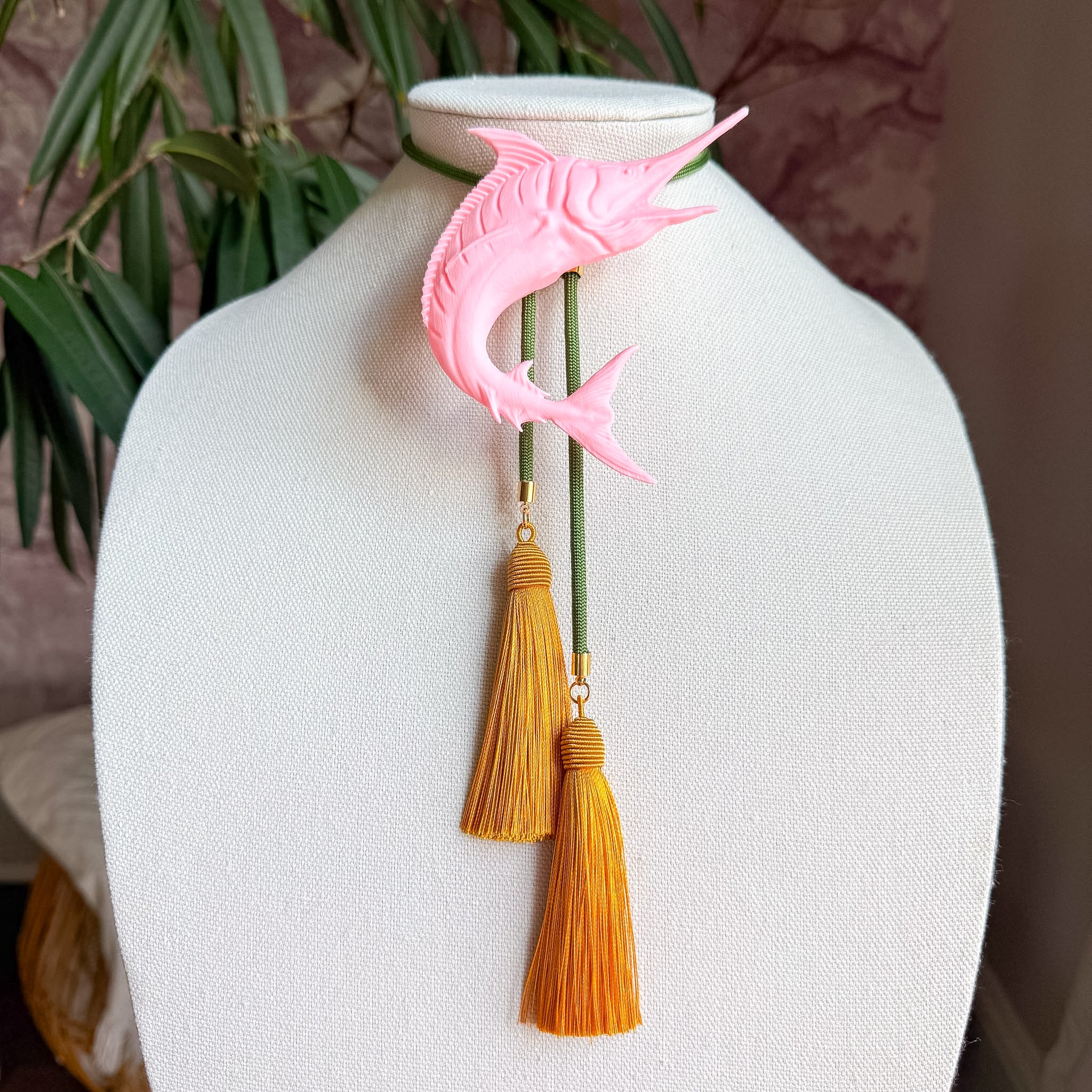 Marlin Bolo Bubblegum Pink with Olive & Golden Yellow