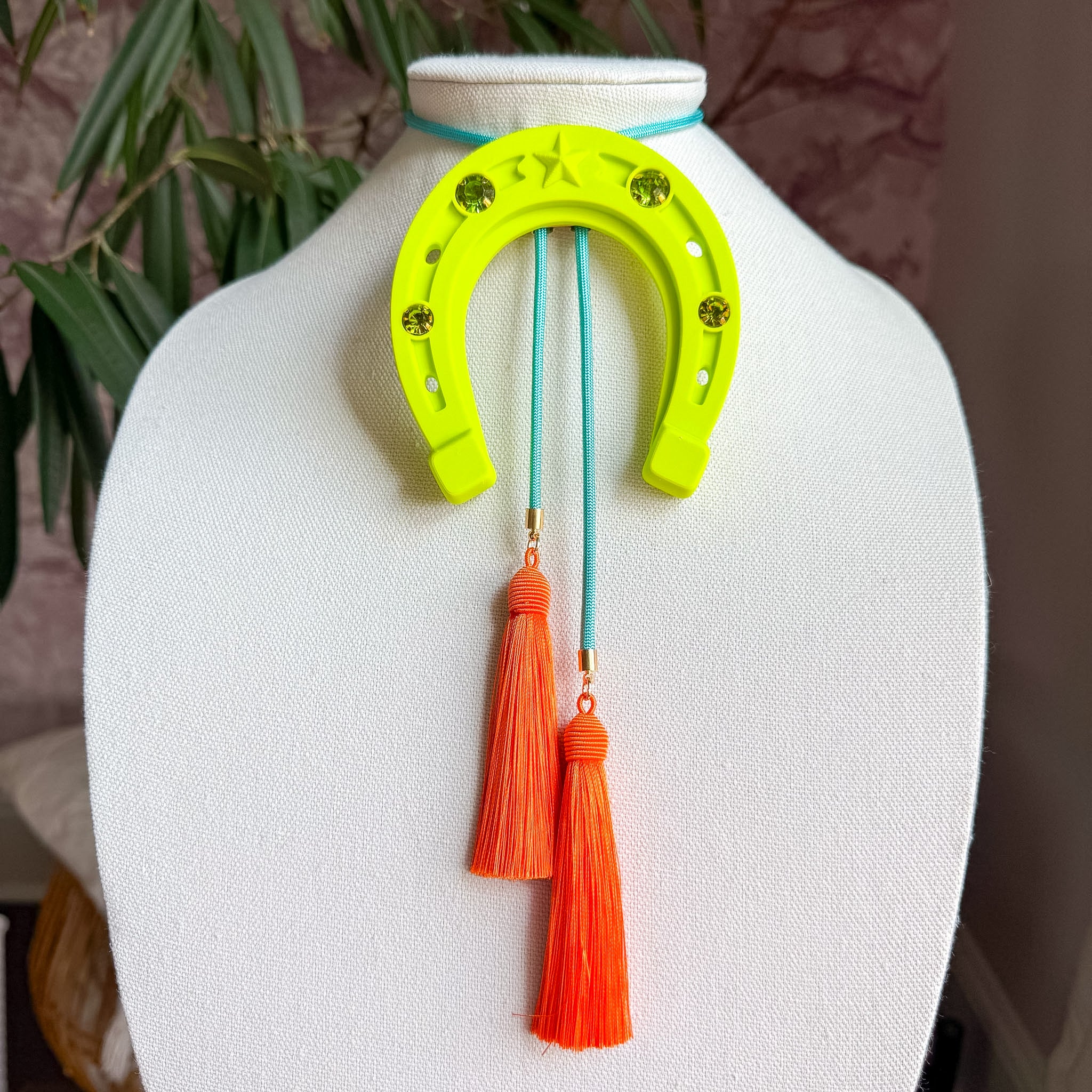 Lucky Horseshoe Bolo Lime Green with Turquoise & Orange