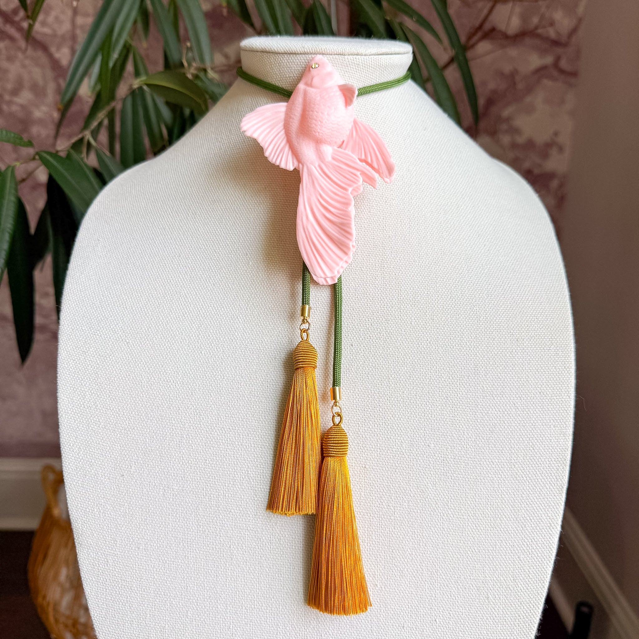 Goldfish Bolo Blush Pink with Olive Green & Golden Yellow