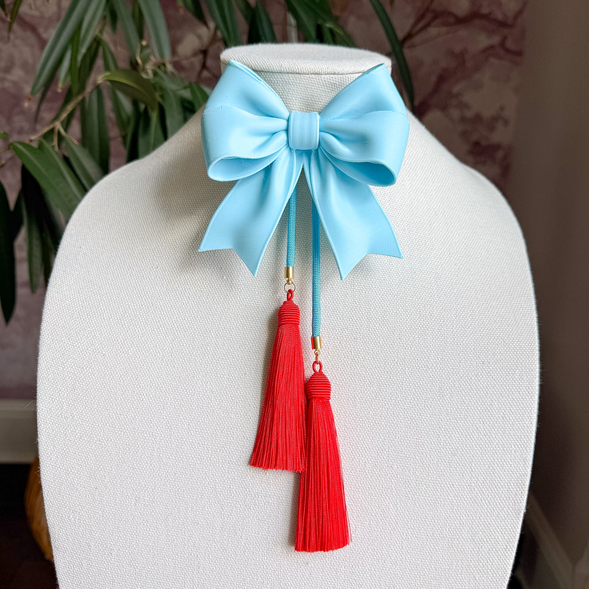 Ribbon Bow Bolo Baby Blue with Baby Blue & Red