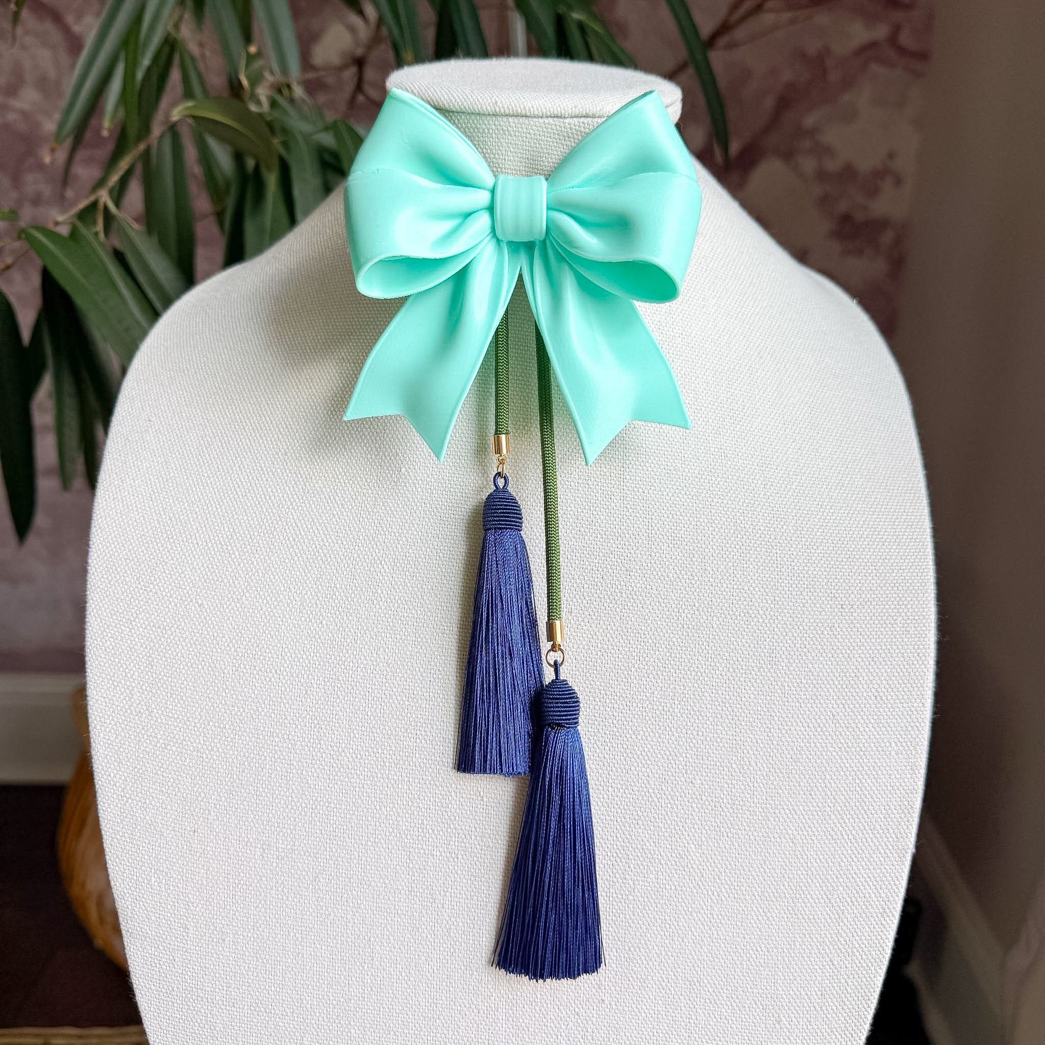 Ribbon Bow Bolo Turquoise with Olive & Navy