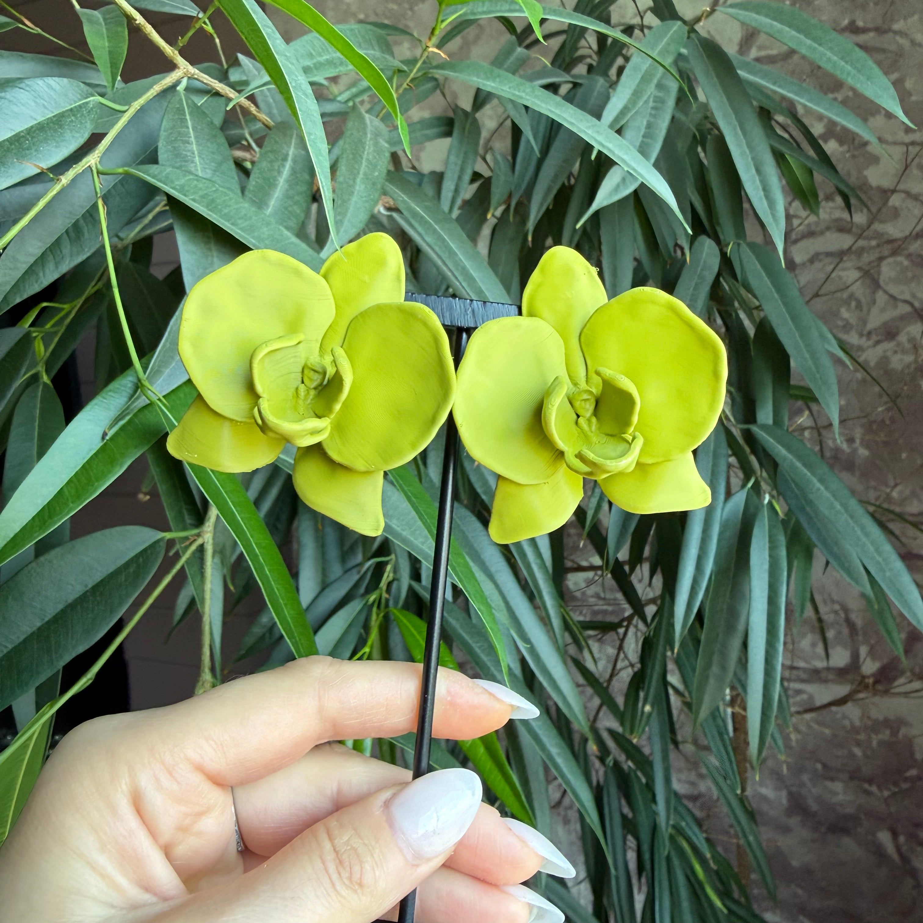 Orchid Olive Green Statement Earrings