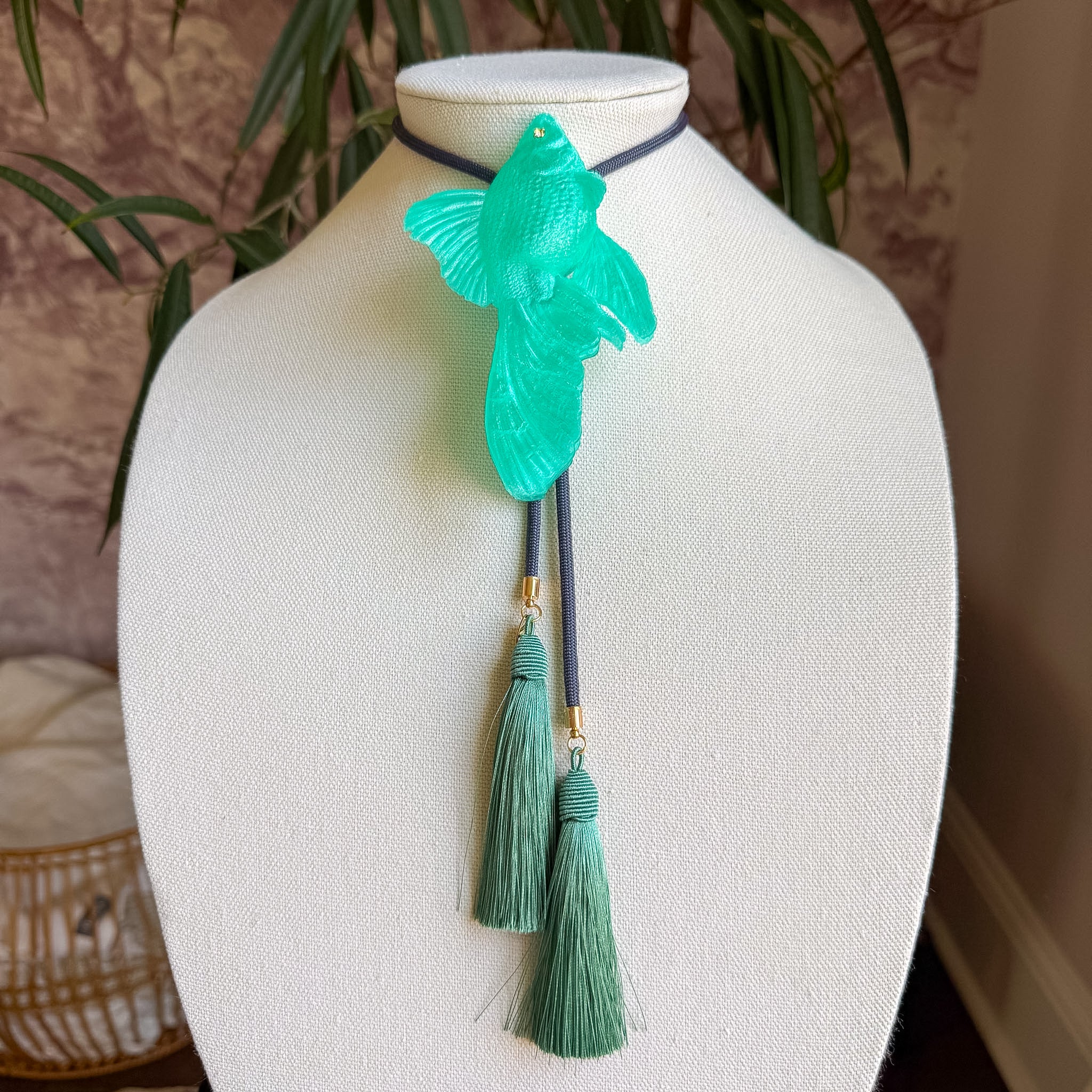 Goldfish Bolo Sea Glass with Storm Blue & Peacock Blue