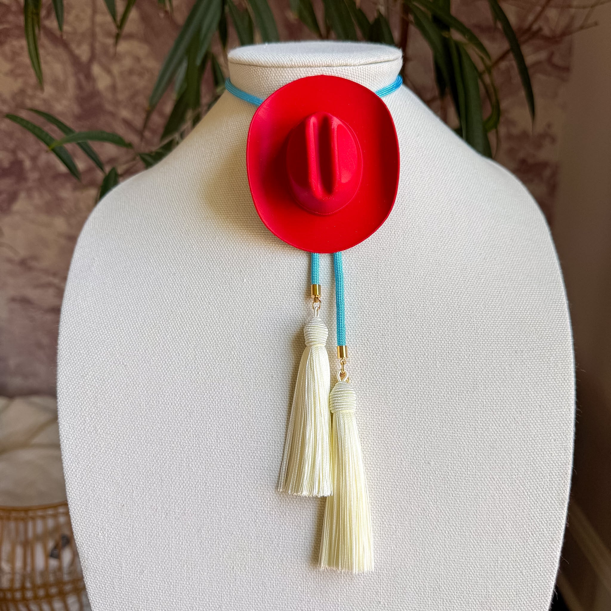 Cowboy Hat Bolo Crimson with Baby Blue & Ivory