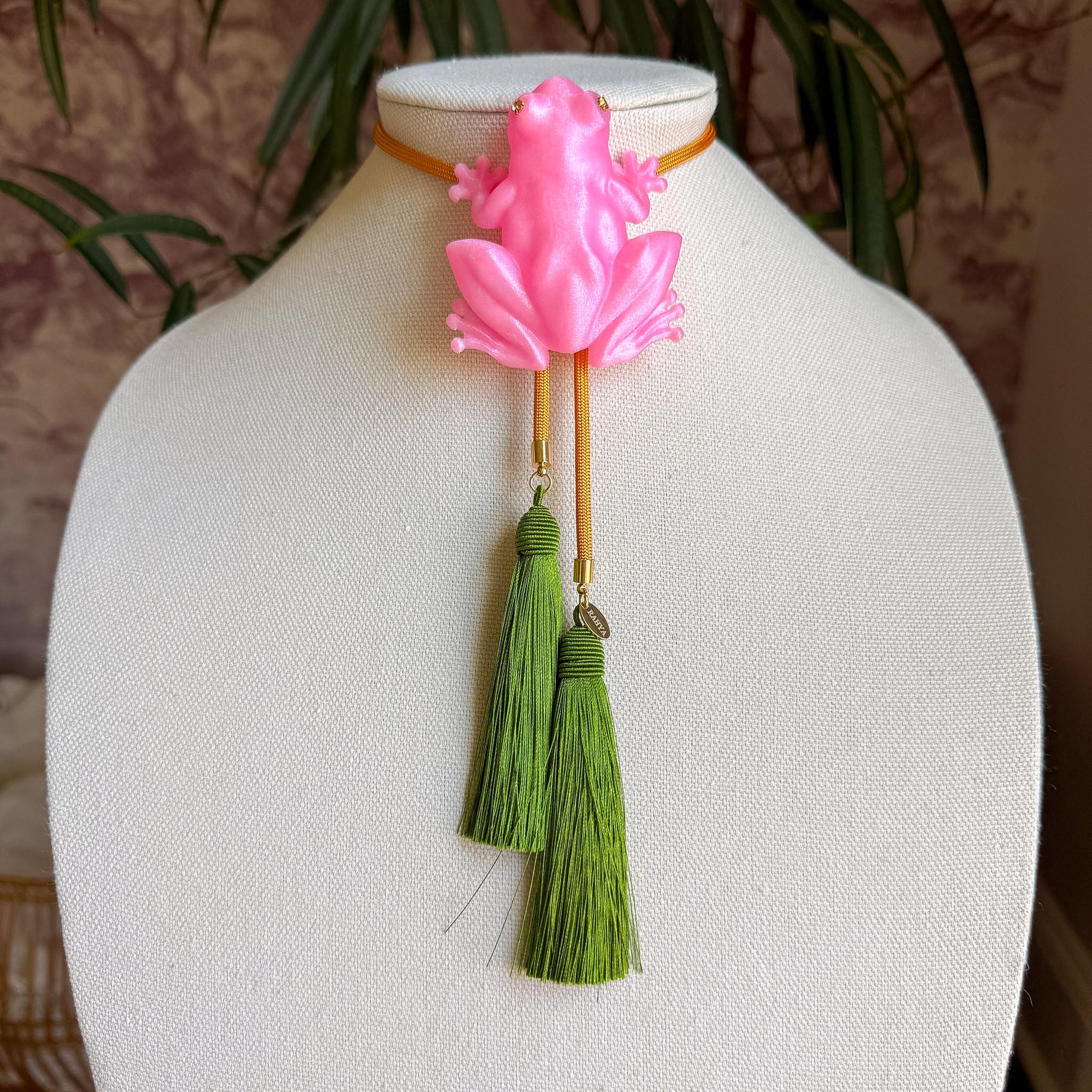 Tree Frog Bolo Stardust Pink with Golden Yellow & Olive