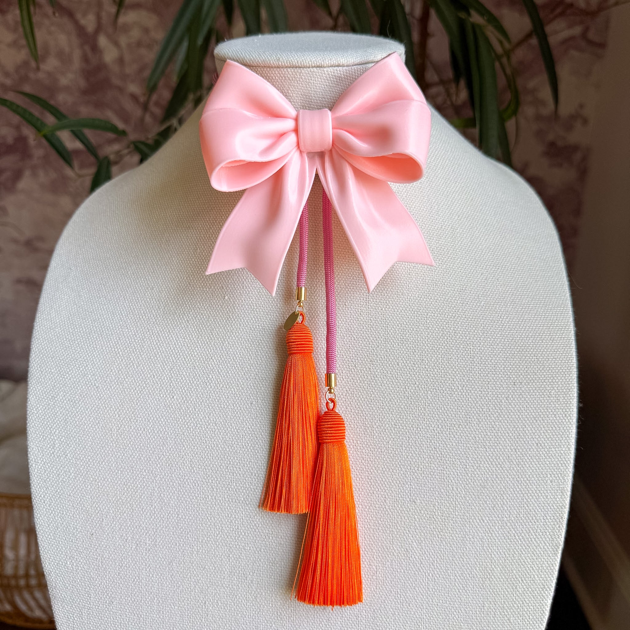 Ribbon Bow Bolo Blush Pink with Bubblegum Pink & Orange