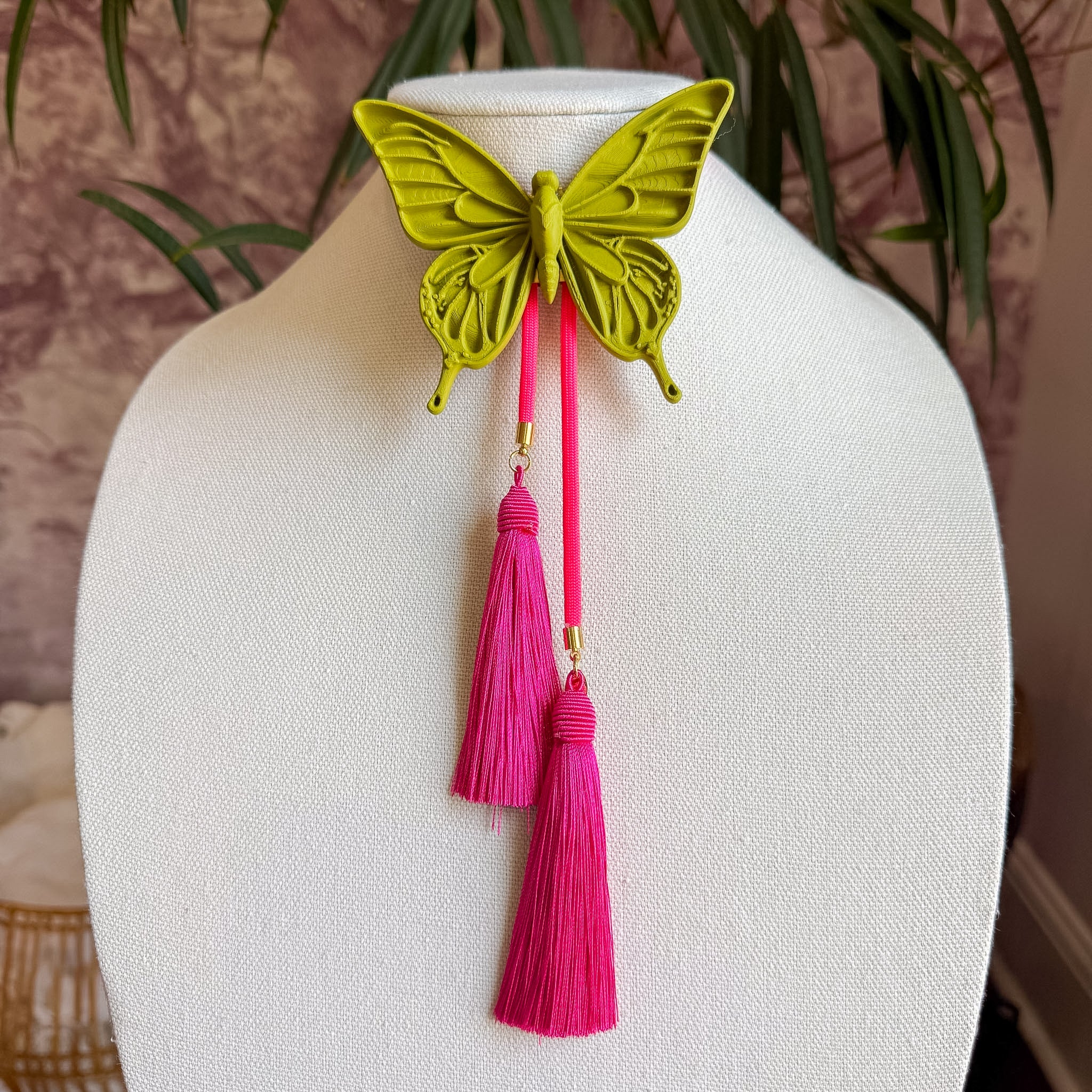 Butterfly Bolo Olive with Neon Pink & Fuchsia