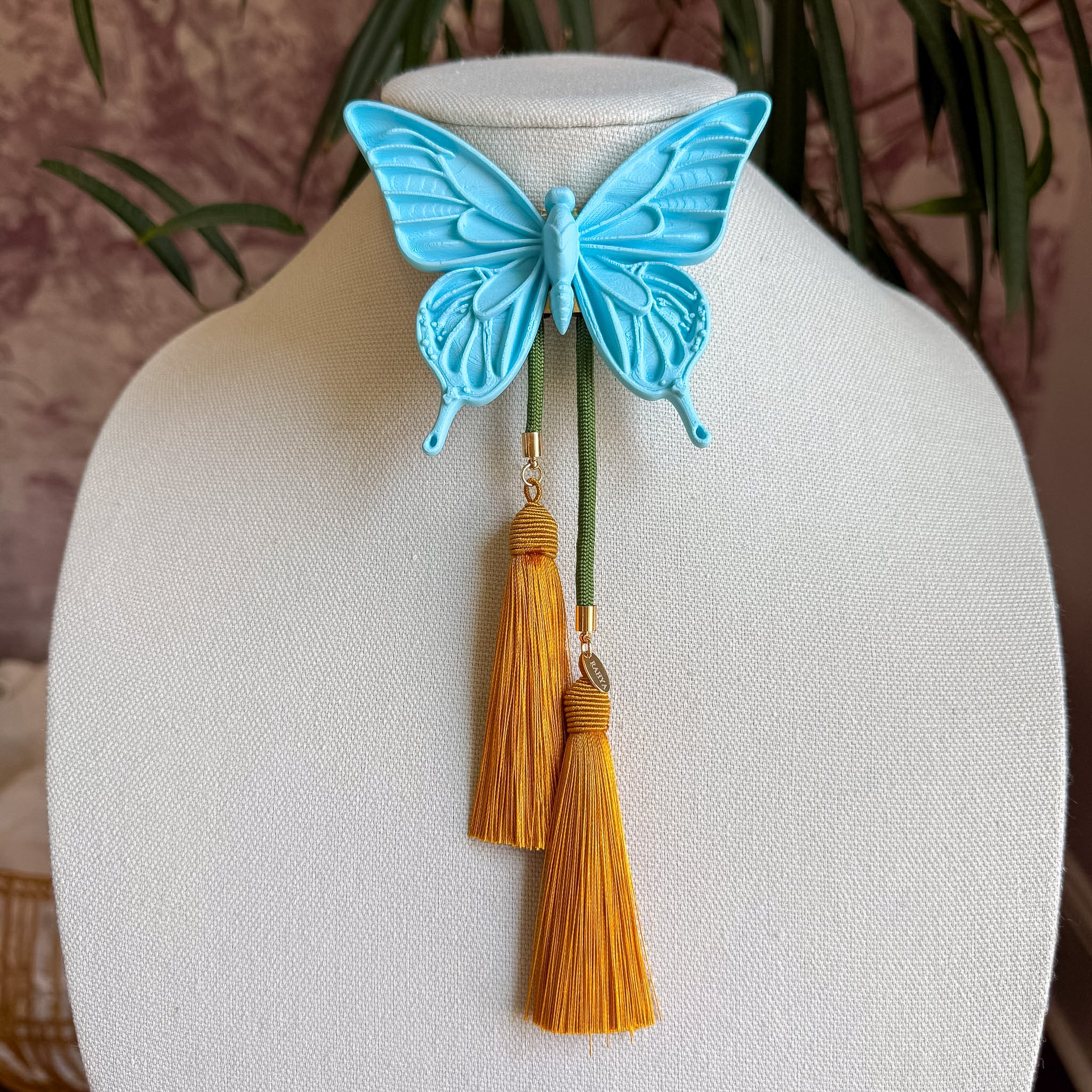 Butterfly Bolo Baby Blue with Olive & Golden Yellow
