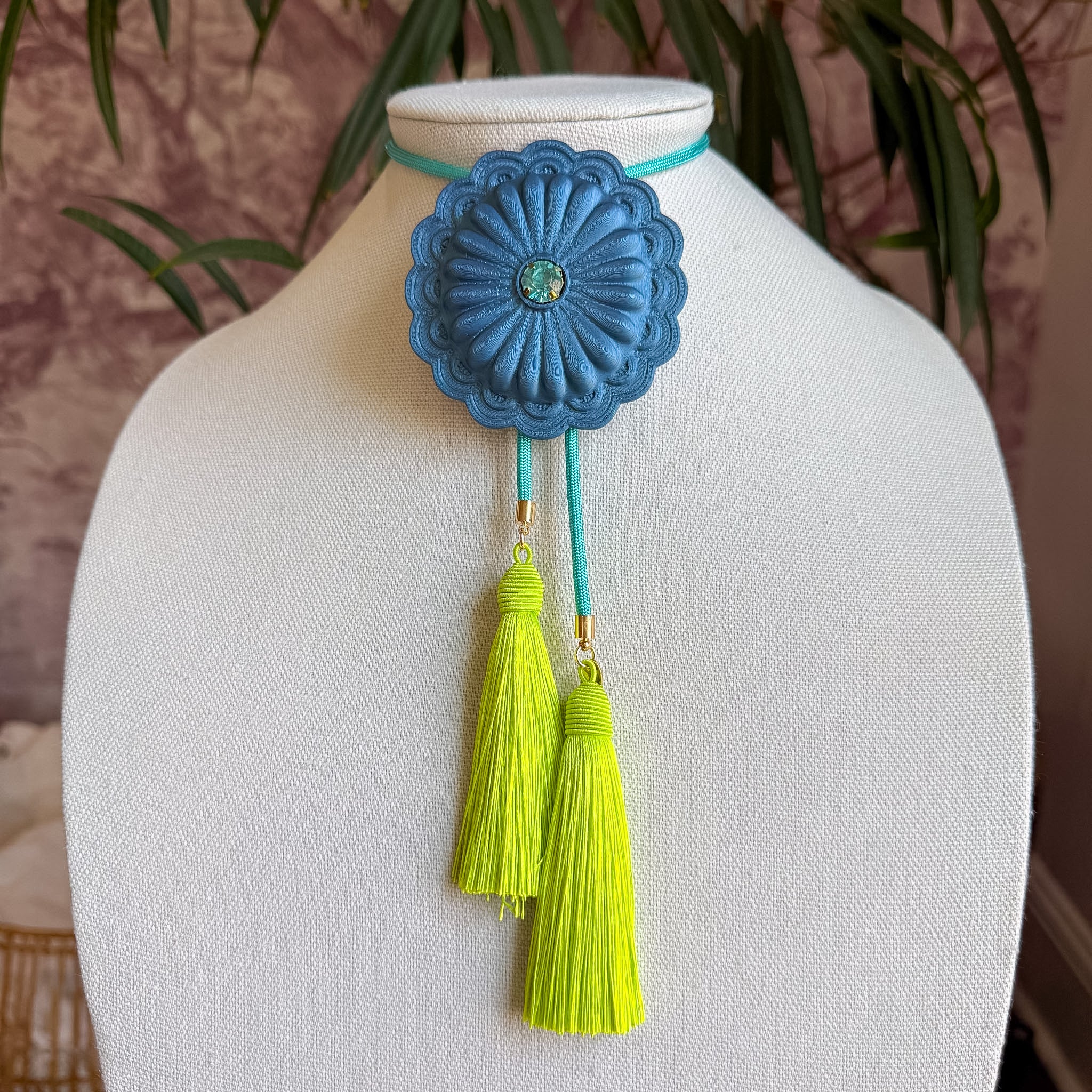 Concho Bolo Strom Blue with Turquoise & Lime Green