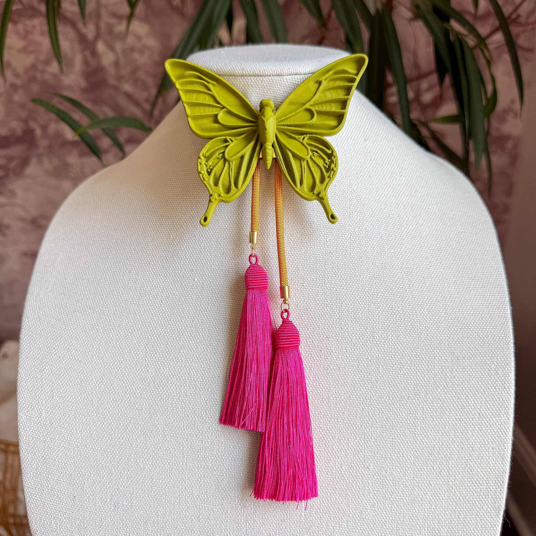 Butterfly Bolo Olive Green with Bubblegum Pink & Fuchsia