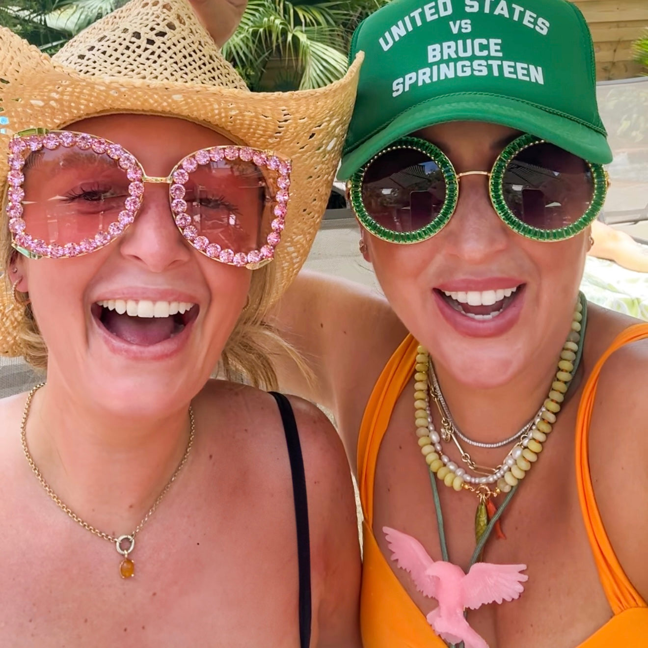 Round Emerald Green Rhinestone Sunglasses