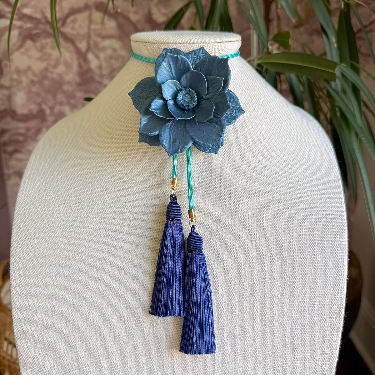 Lotus Flower Bolo Storm Blue with Turquoise & Navy