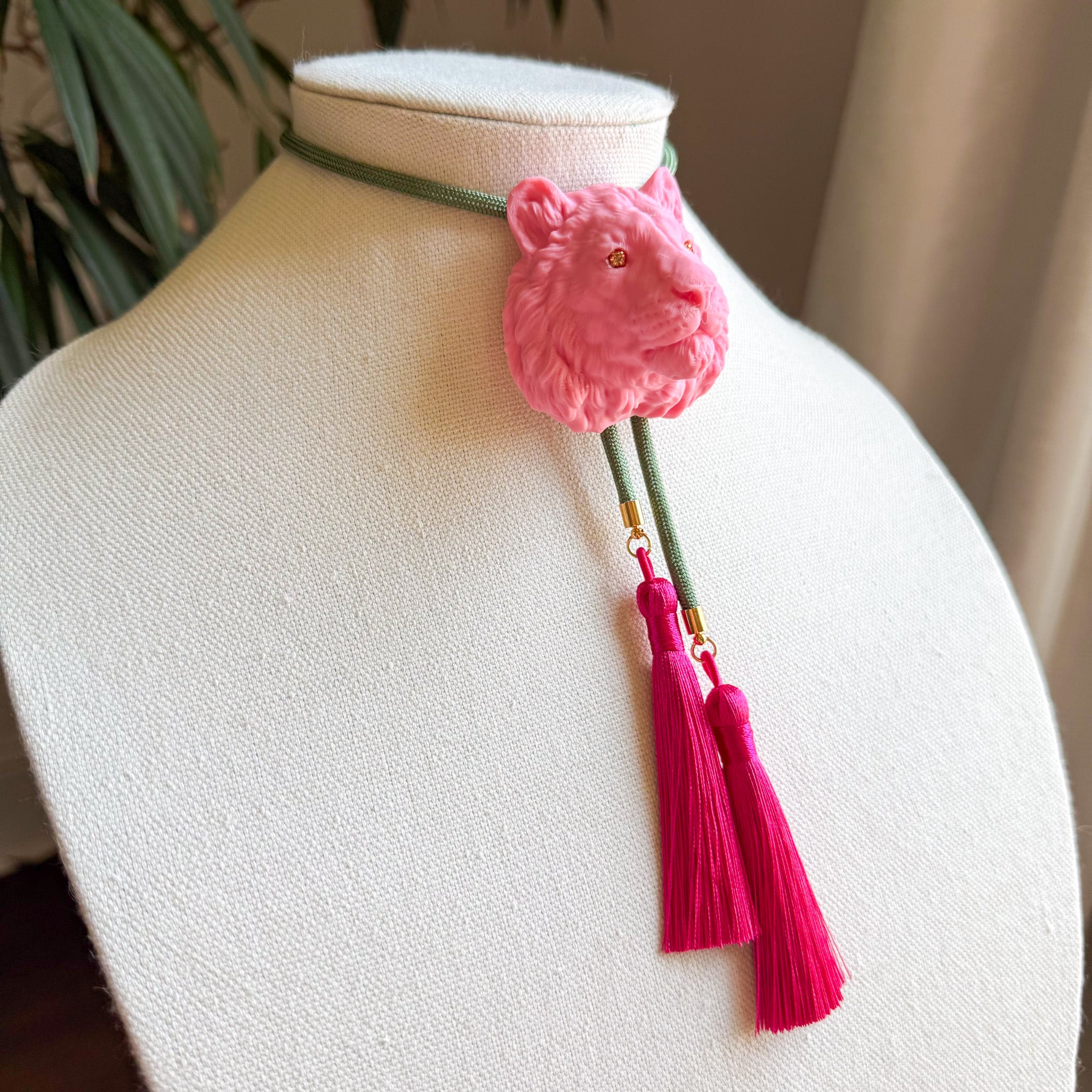 Tiger Bolo Bubble Gum Pink with Olive & Fuchsia