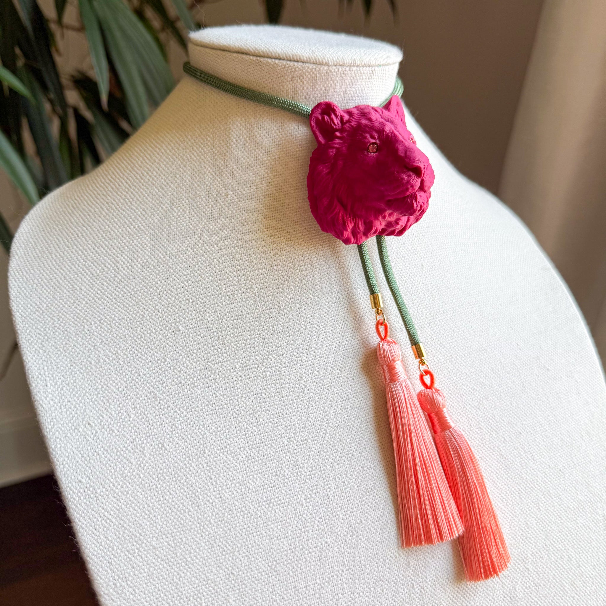 Tiger Bolo Raspberry Pink with Olive & Peach